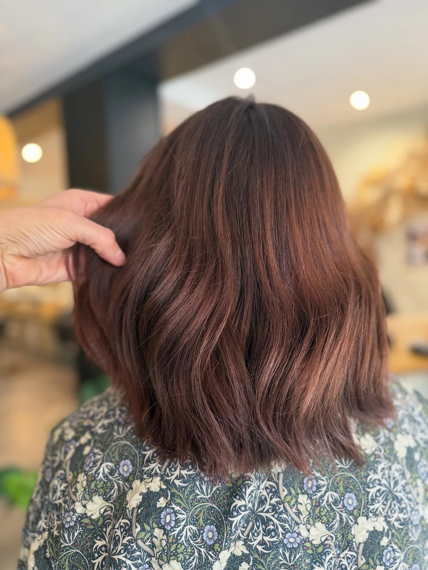 chestnut brown hair color Soft Textured Bob With Warm Chestnut Shine