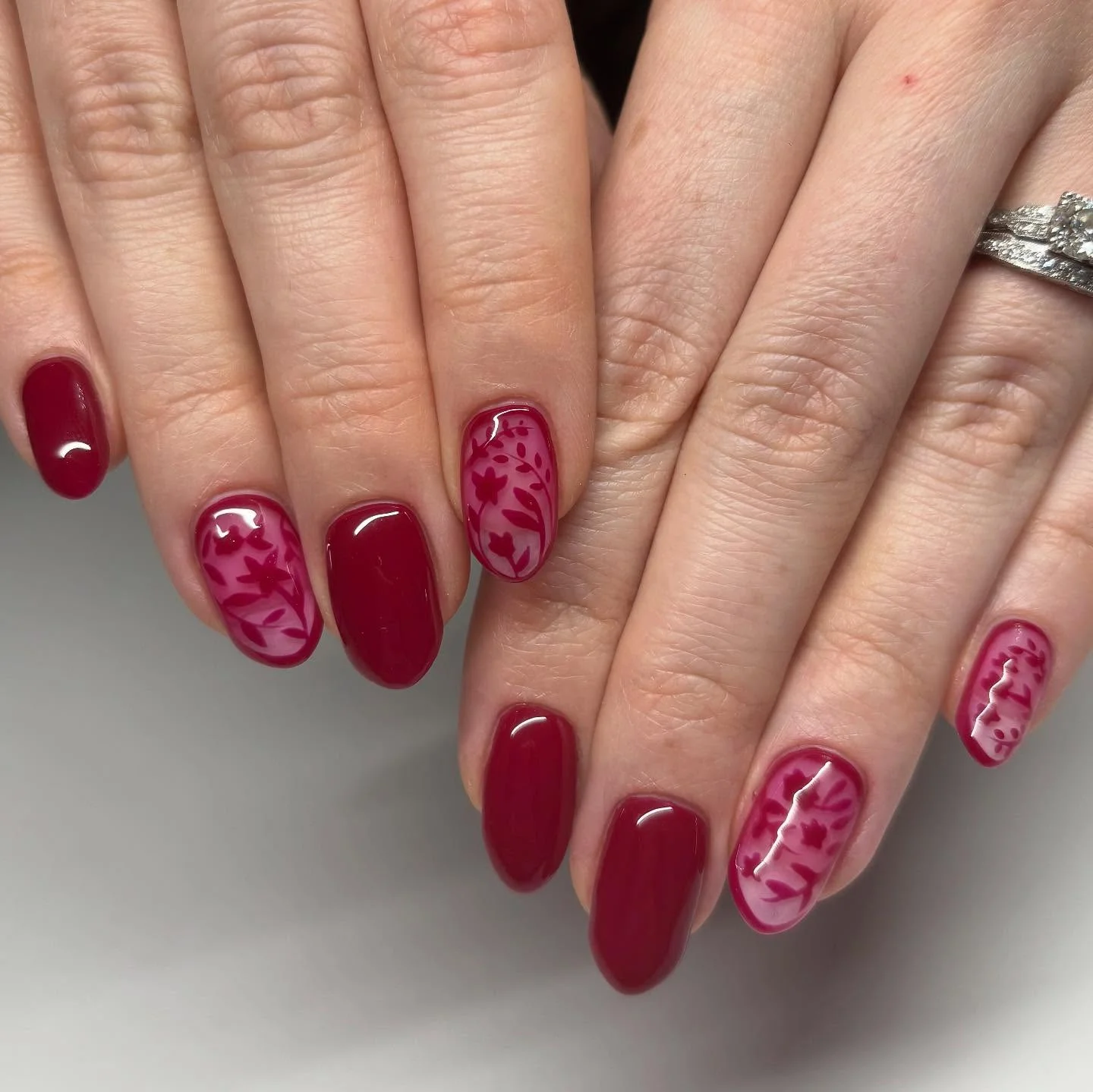 fall red nails 2026 Deep Wine Floral Nails For Cozy Autumn Days