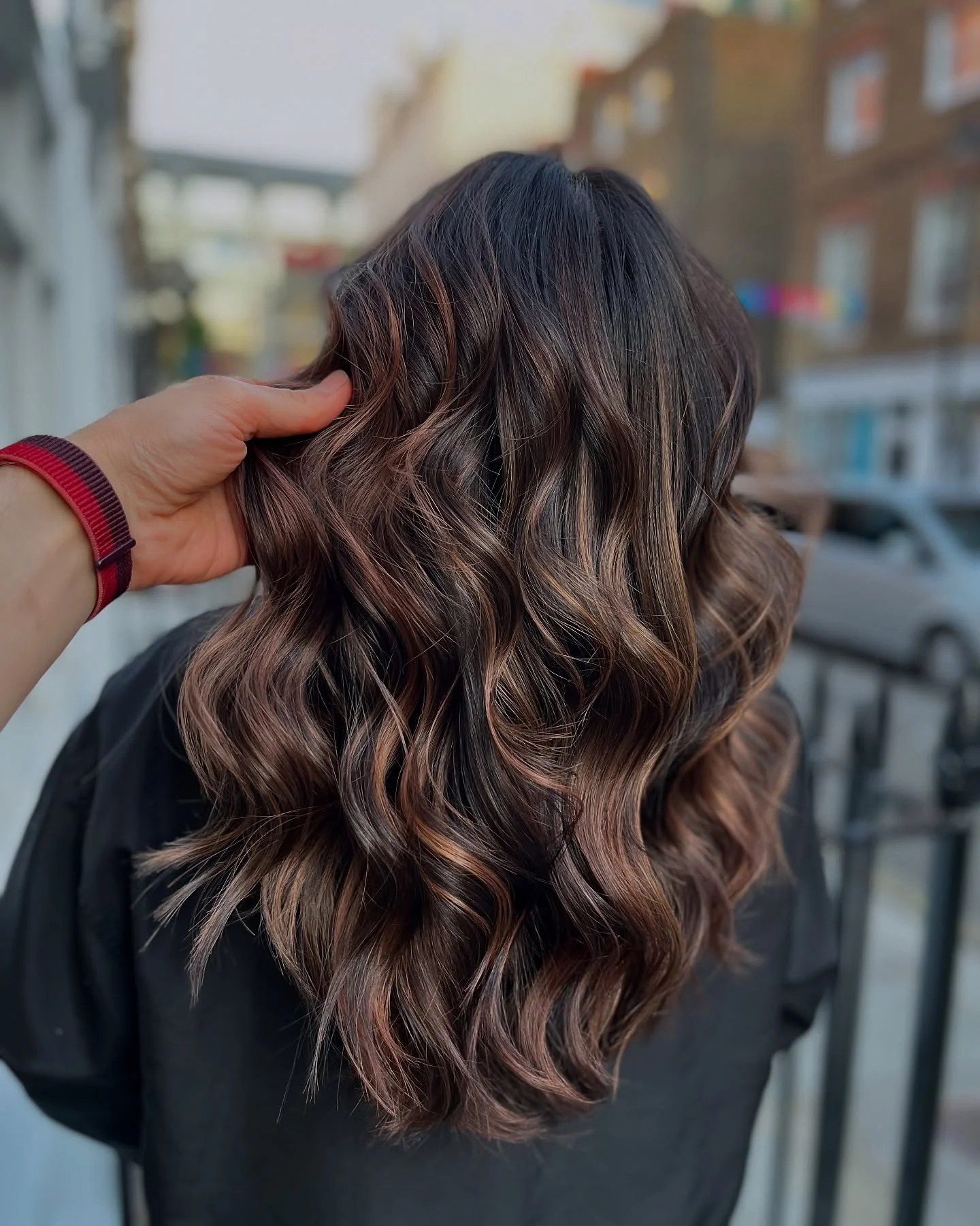 hair lowlights: color ideas and inspiration Rich Chocolate Brunette With Soft Mocha Ribbons