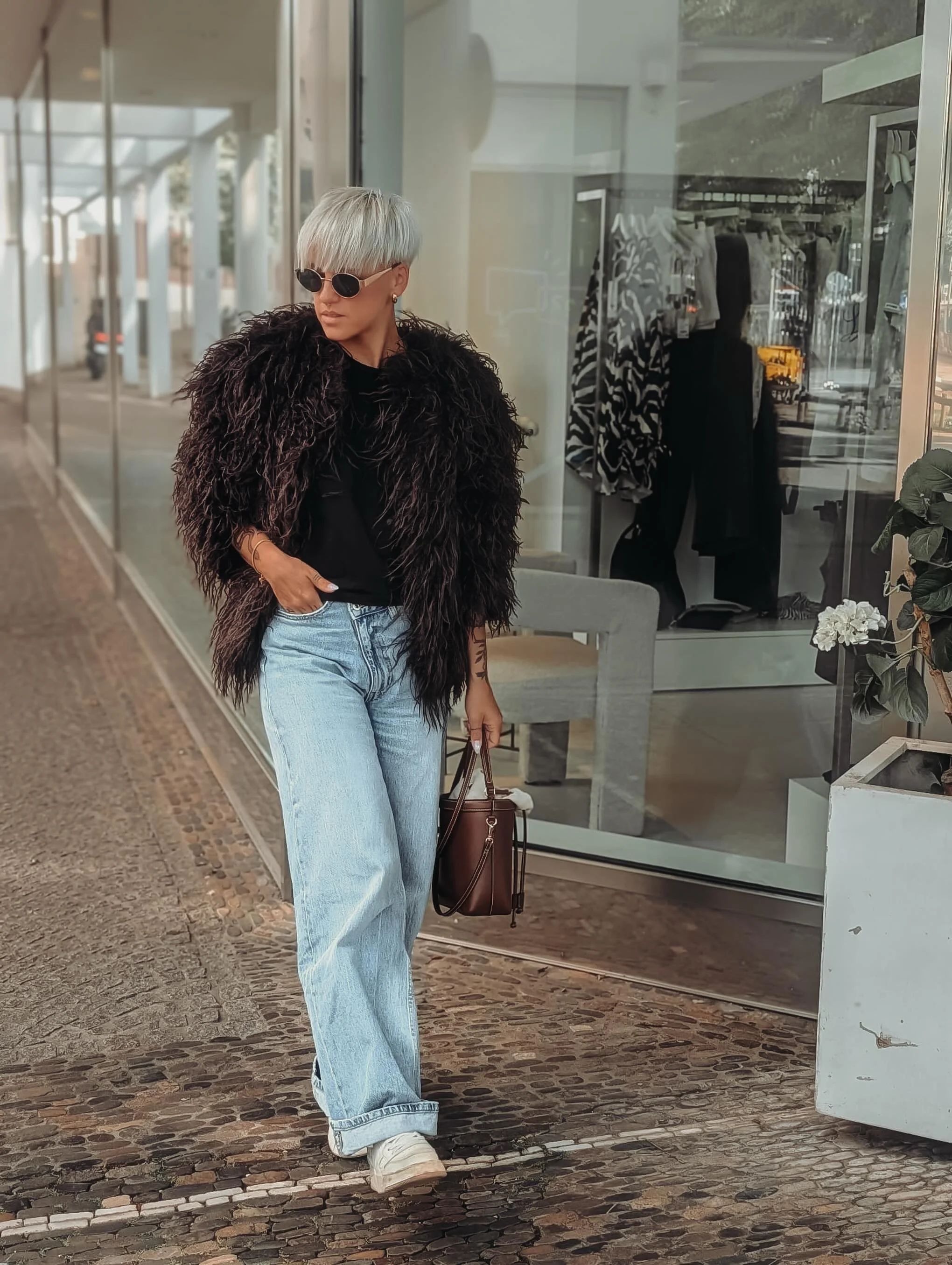 shaggy jacket Black Shaggy Layers With Relaxed Light Denim