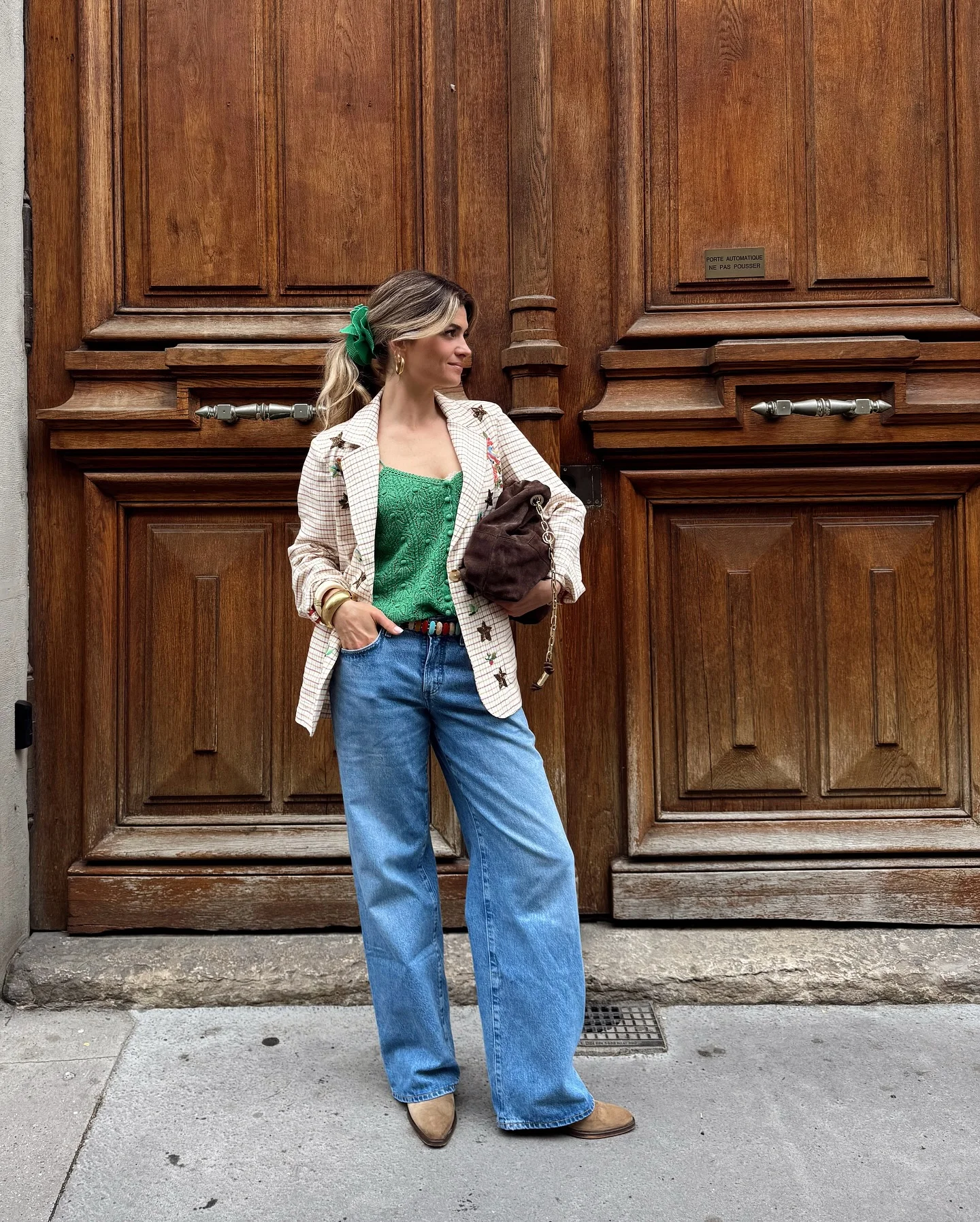 early fall outfits 2026 Emerald Knit Tank With Relaxed Denim