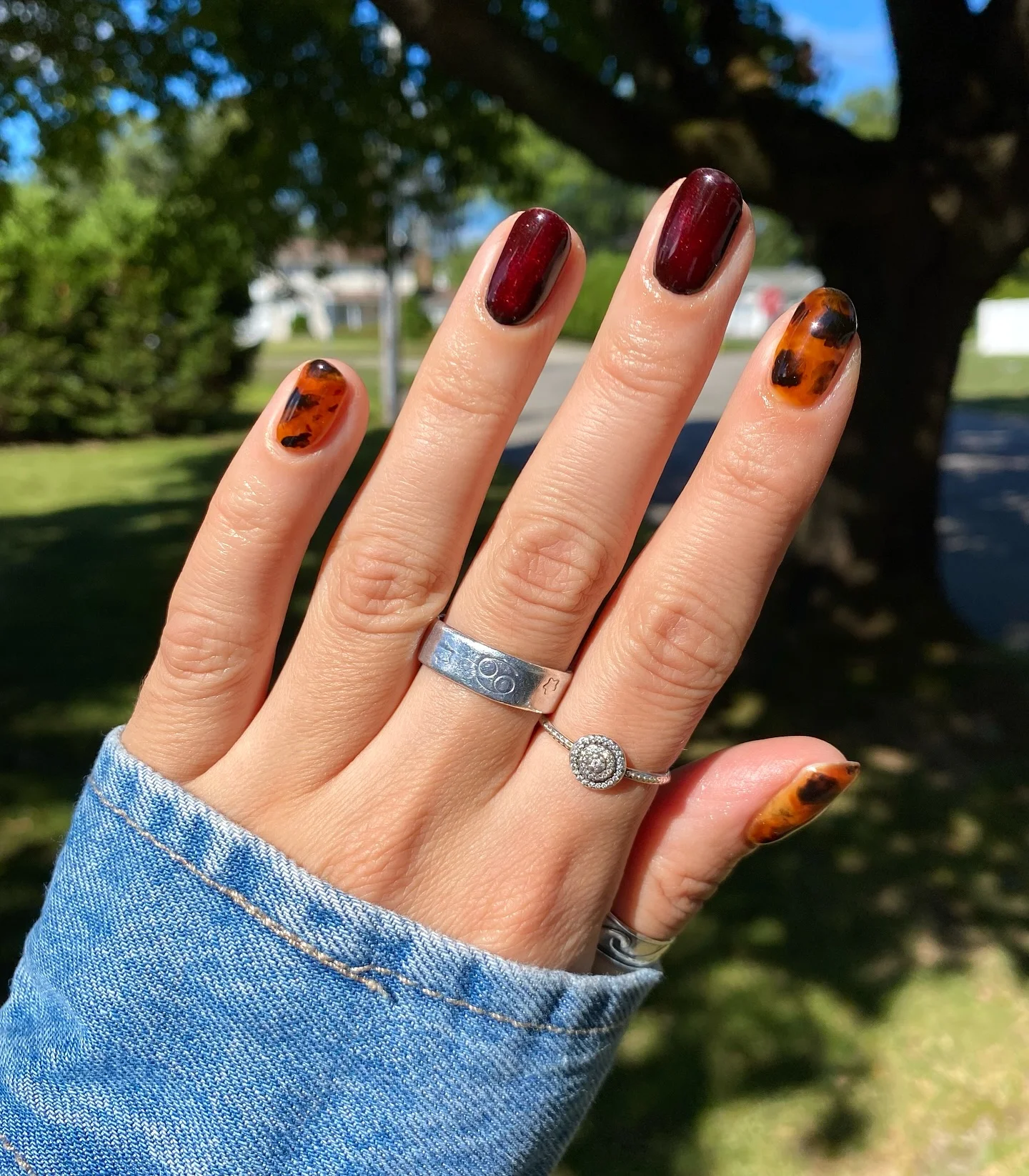 fall short nails 2026 Burgundy And Tortoiseshell Short Nails For Modern Fall Style
