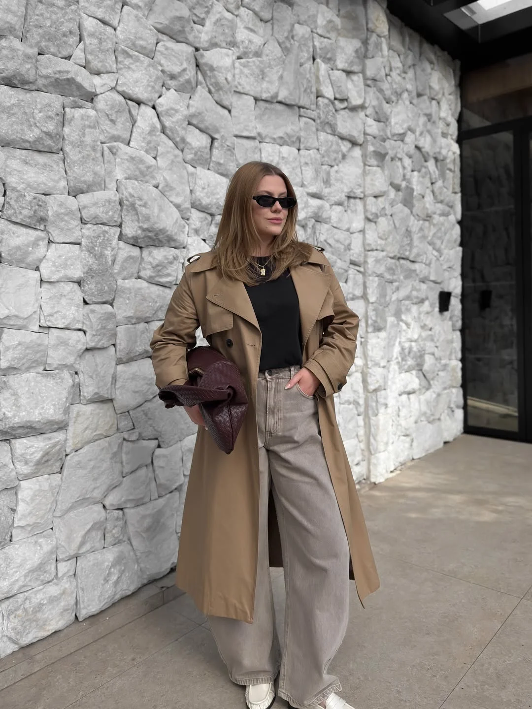 trench coat fall outfits 2026 Rich Brown Trench With Modern Neutral Denim
