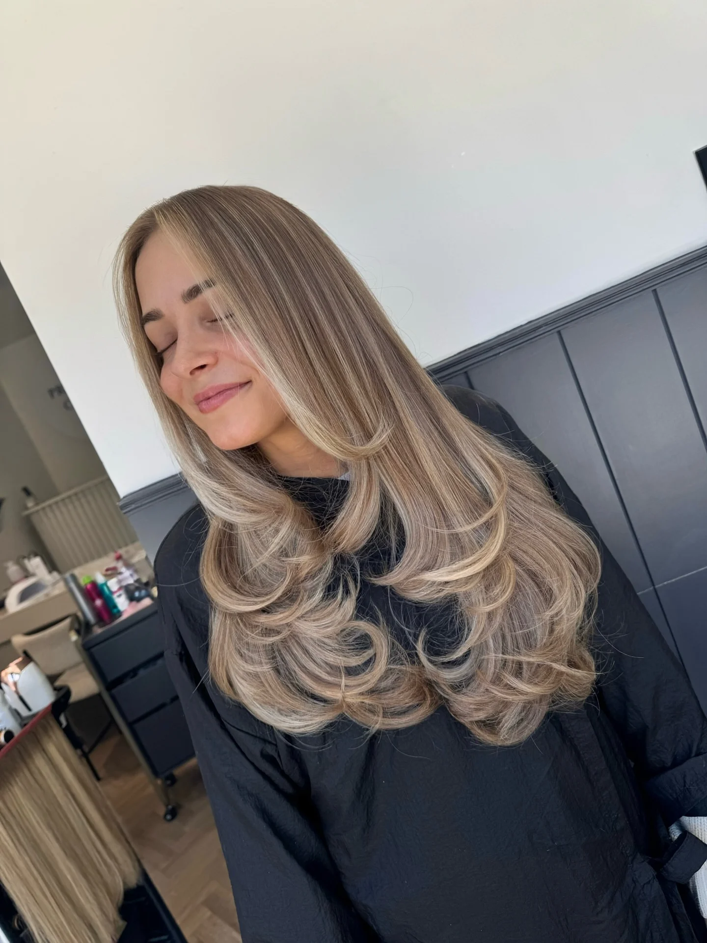 beige blond hair color Luxury Layered Beige Blonde With Soft Curtain Framing