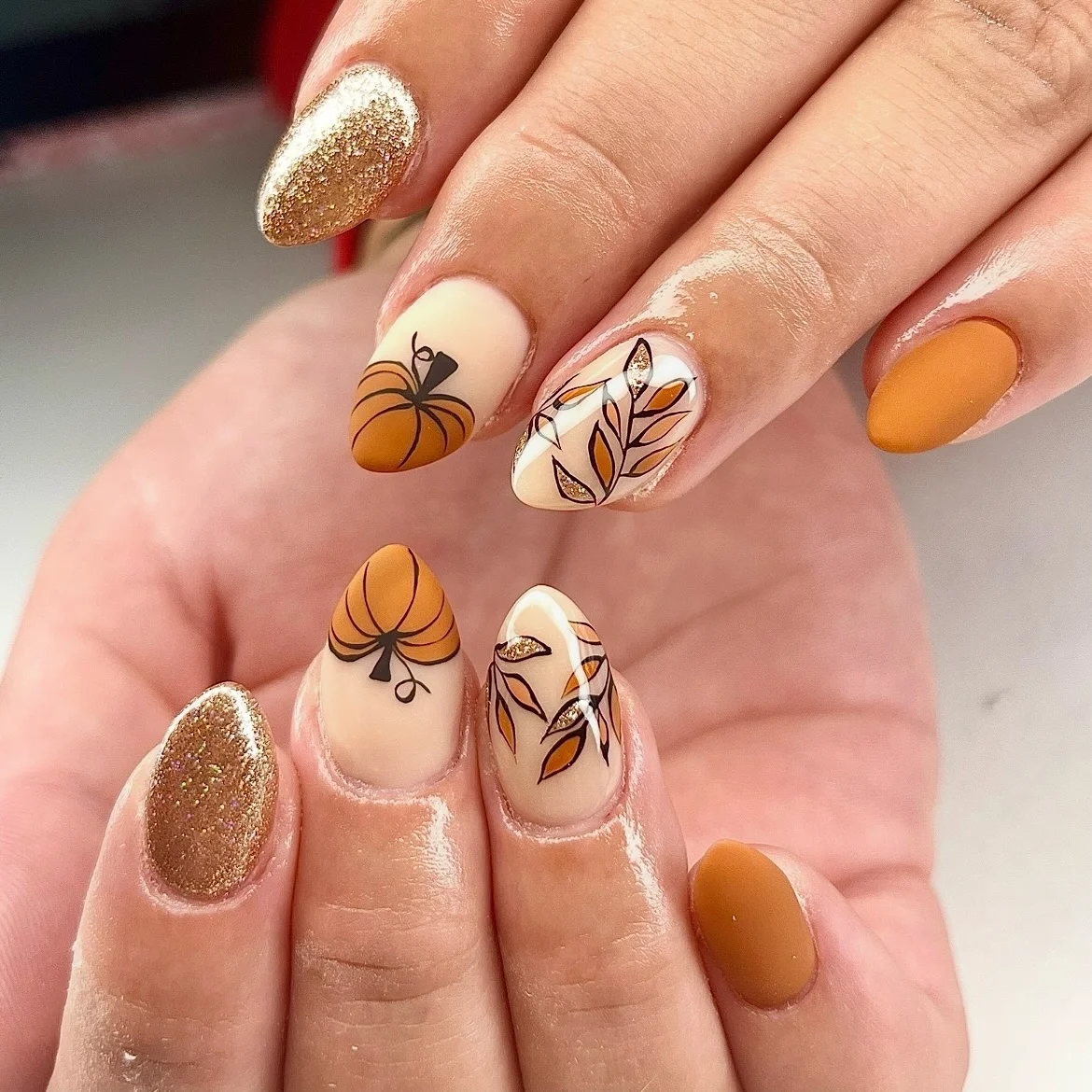 fall manicure 2026 Golden Pumpkin Harvest Accent Nails