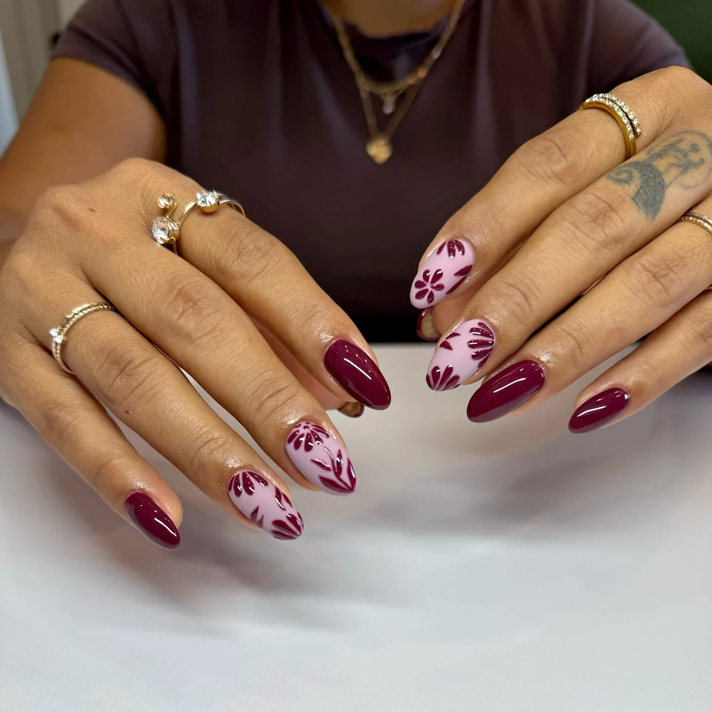 fall nail for all plates skin 2026 Berry Blossom Statement Nails