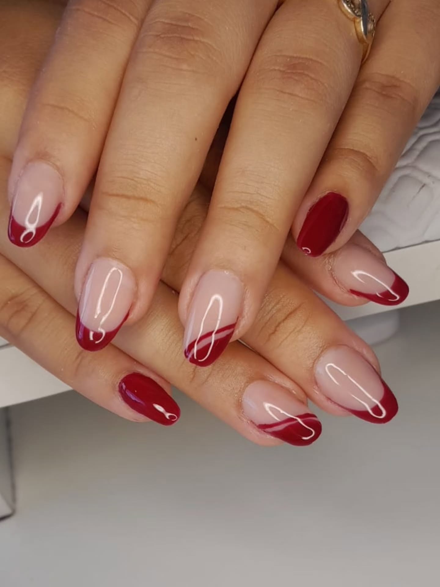 fall red nails 2026 Modern Double Burgundy French Tip Manicure