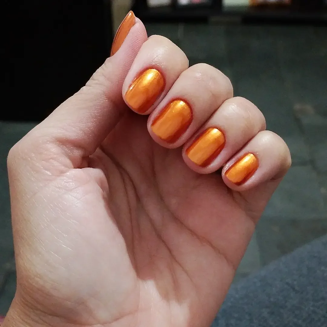 september nails color 2026 Metallic Pumpkin Orange Nails With A Modern Autumn Twist