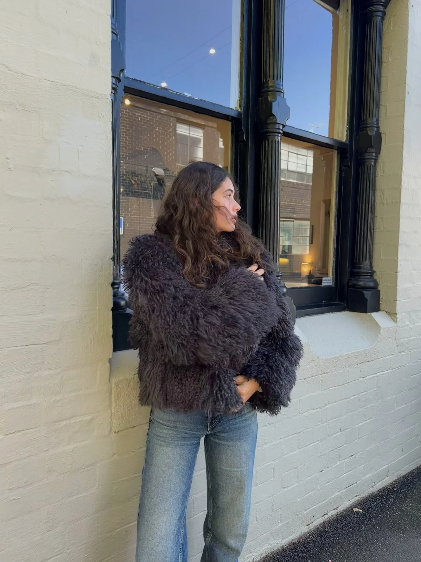 shaggy jacket Relaxed Weekend Denim With A Charcoal Shaggy Layer