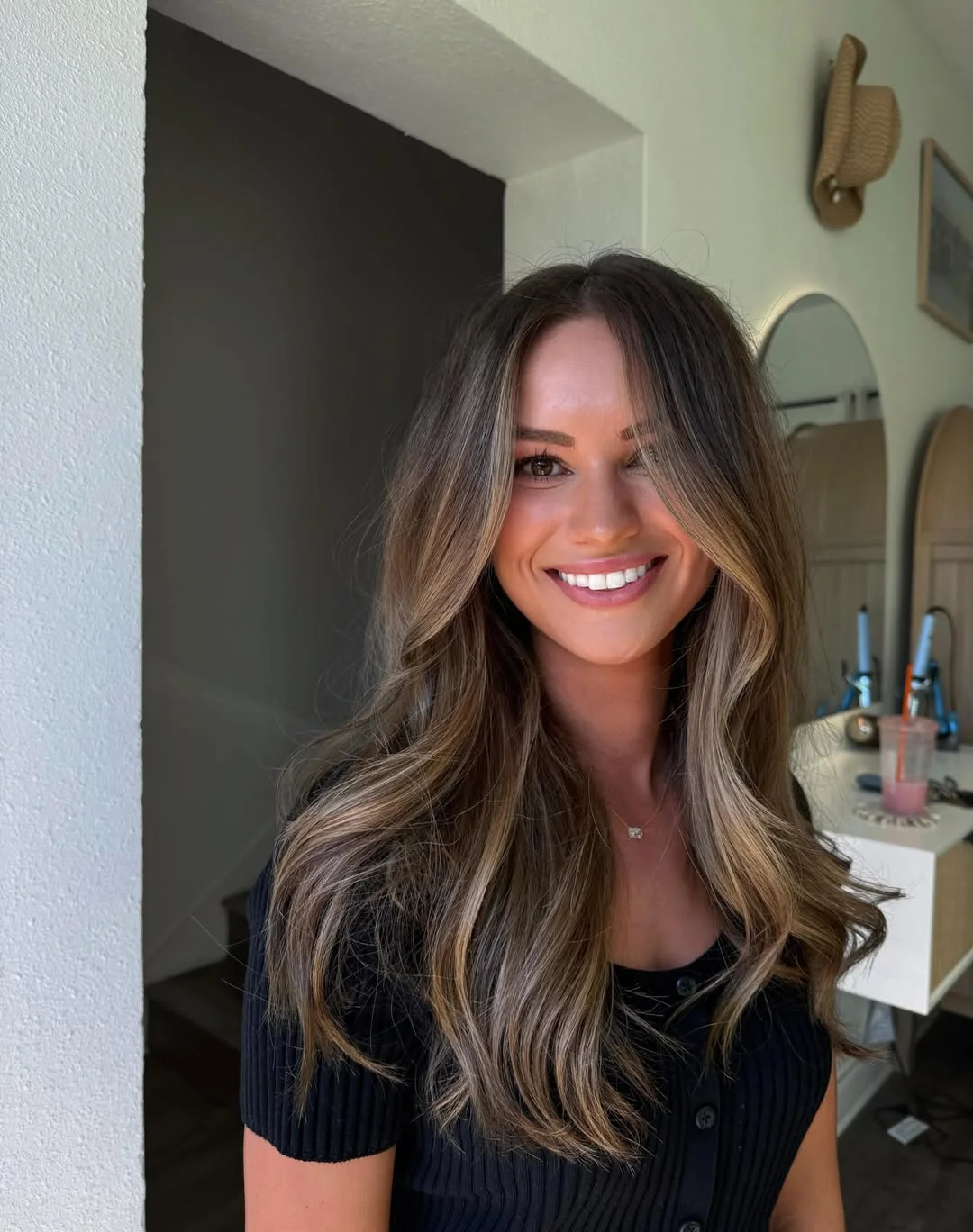 hair lowlights: color ideas and inspiration Dimensional Cocoa Brown With Soft Blonde Contours