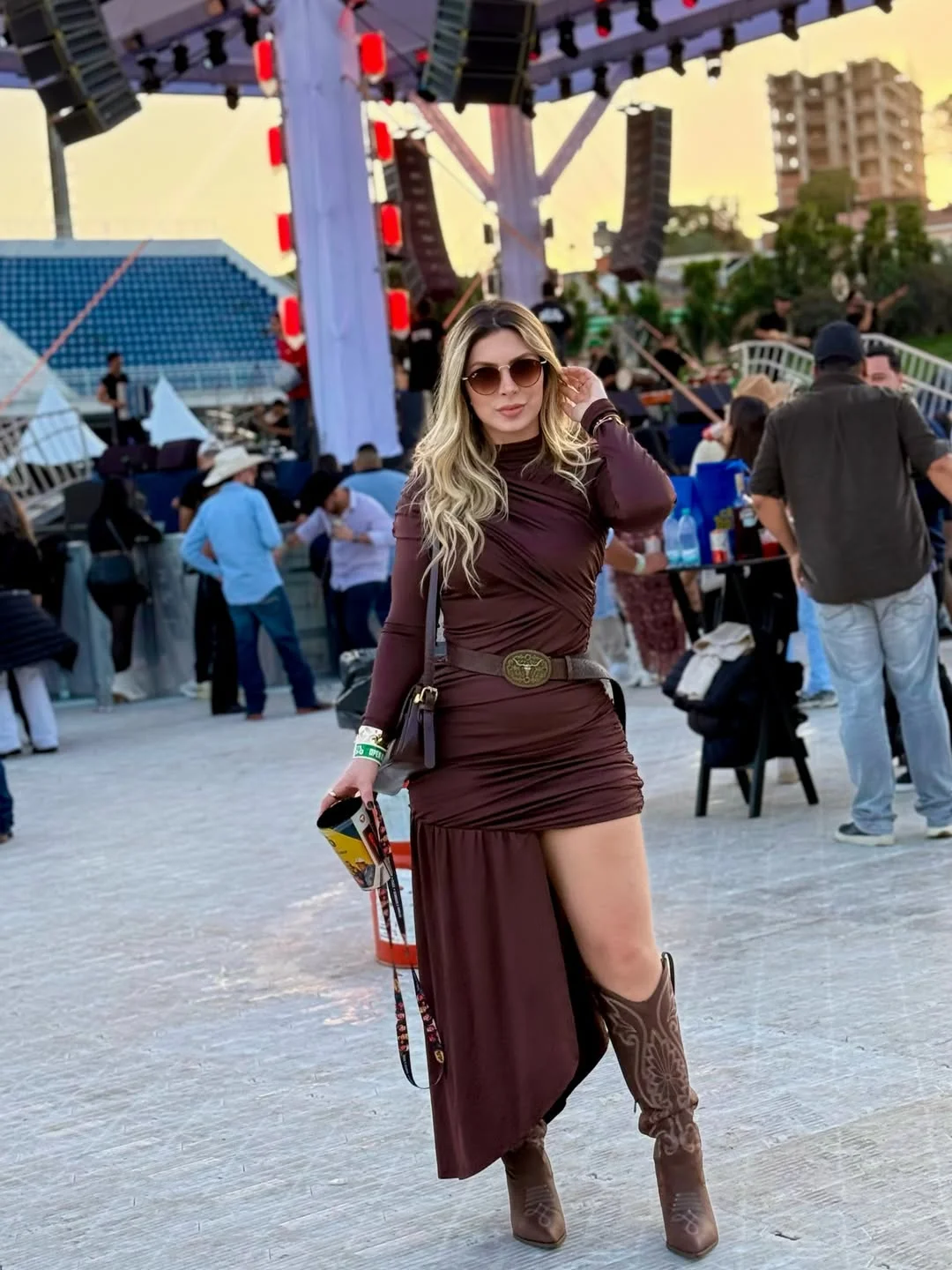 fall festival outfits 2026 Ruched Chocolate Dress With Western Energy