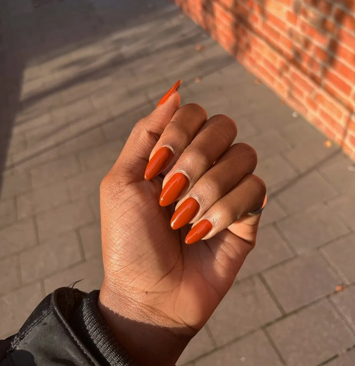 september nails color 2026 Burnt Orange Almond Nails For Early Fall Energy