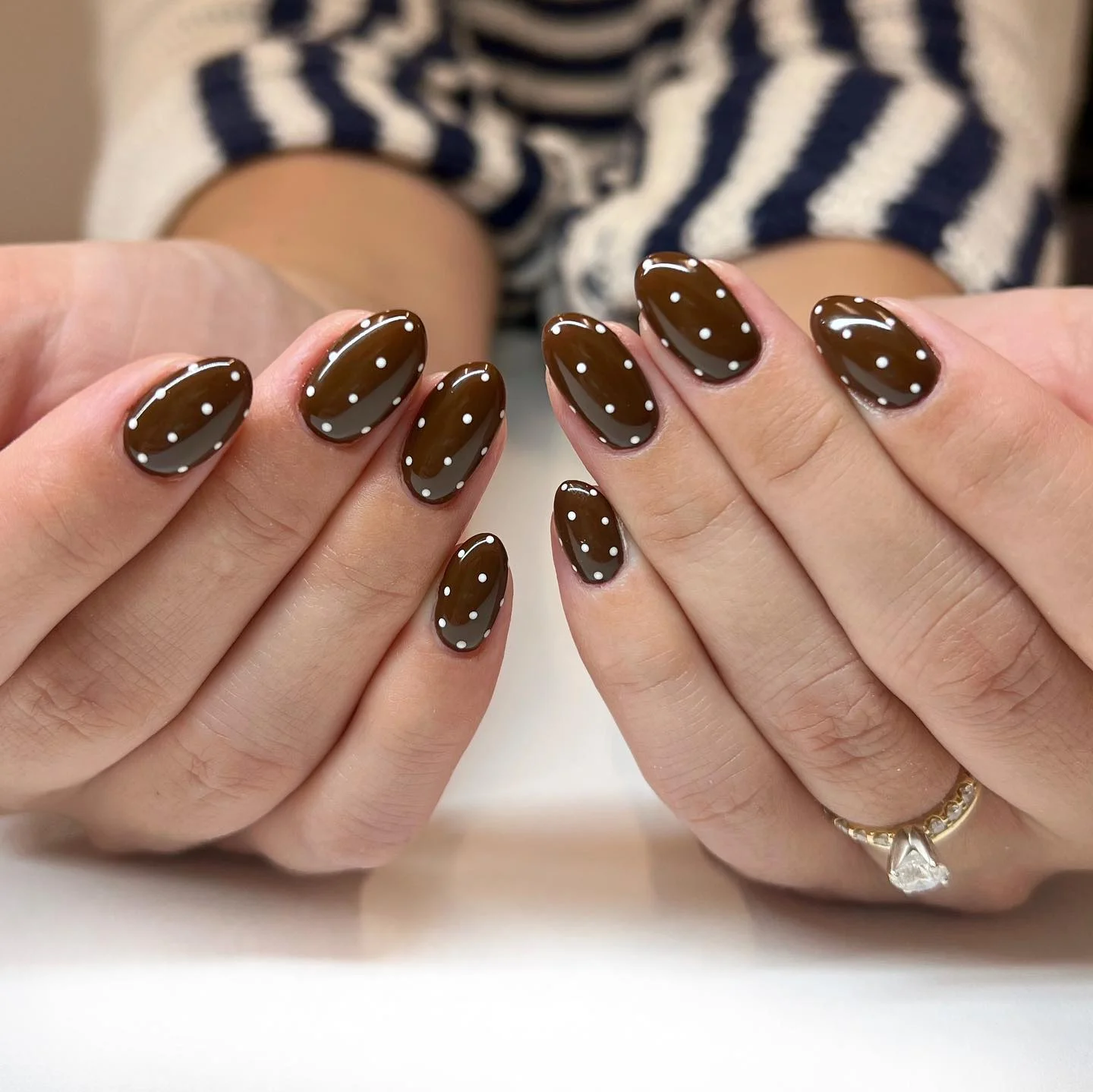 fall manicure 2026 Minimal Espresso Nails With Chic White Dots