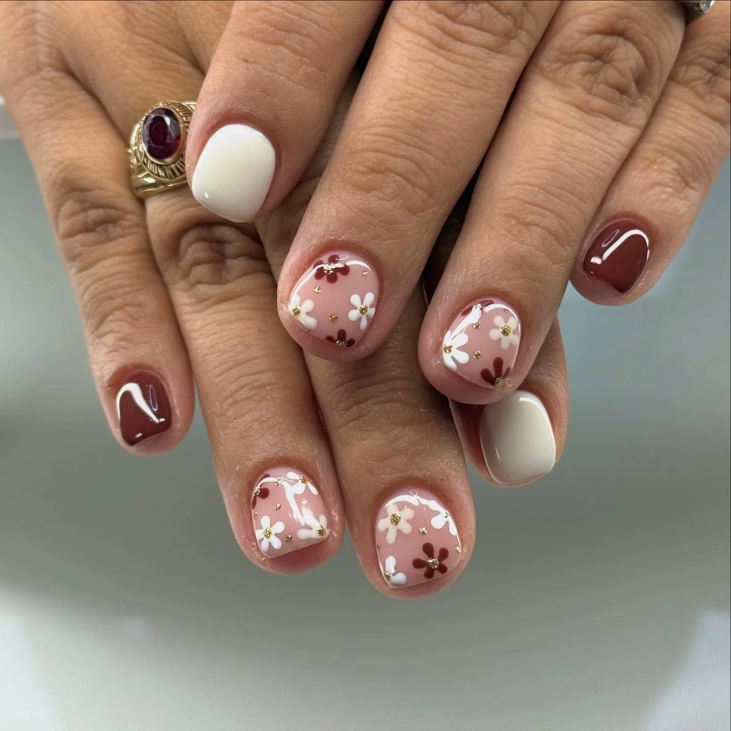 fall short nails 2026 Chocolate Brown Floral Accent Nails For Cozy Autumn Days
