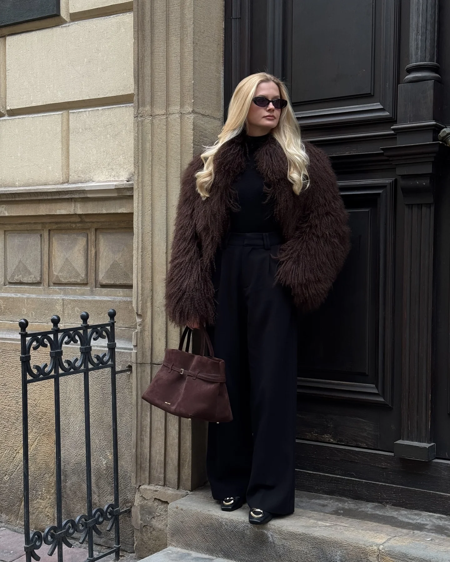 shaggy jacket Rich Brown Texture With Elegant Monochrome Tailoring