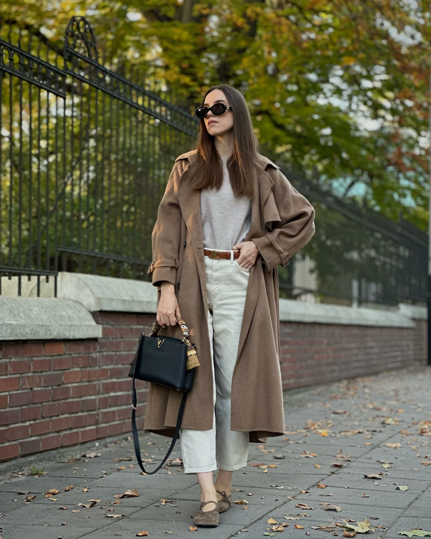 trench coat fall outfits 2026 Warm Brown Trench With Soft Neutral Layers