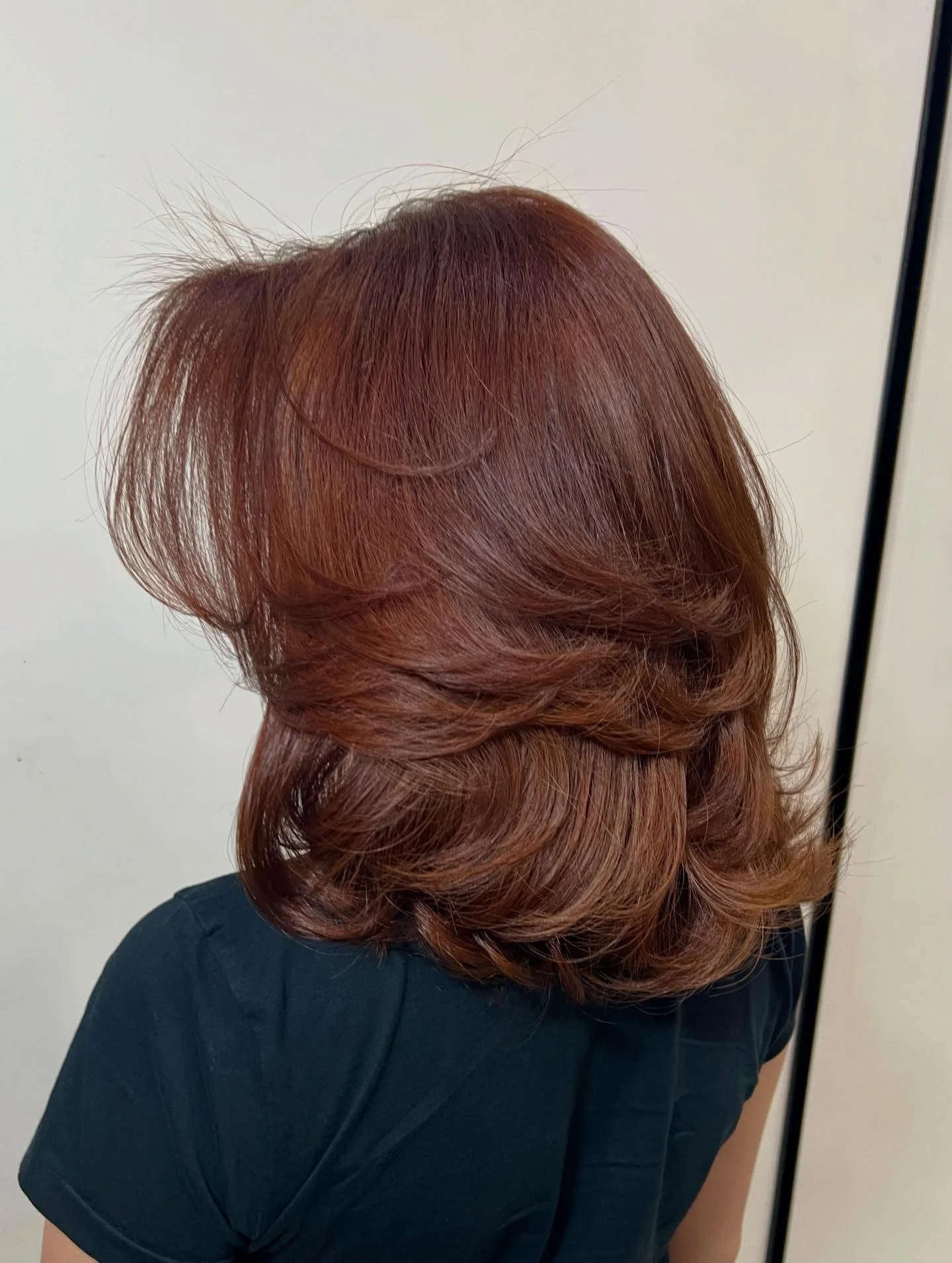 choppy medium layered hair Rich Cinnamon Layers With Soft Rounded Volume