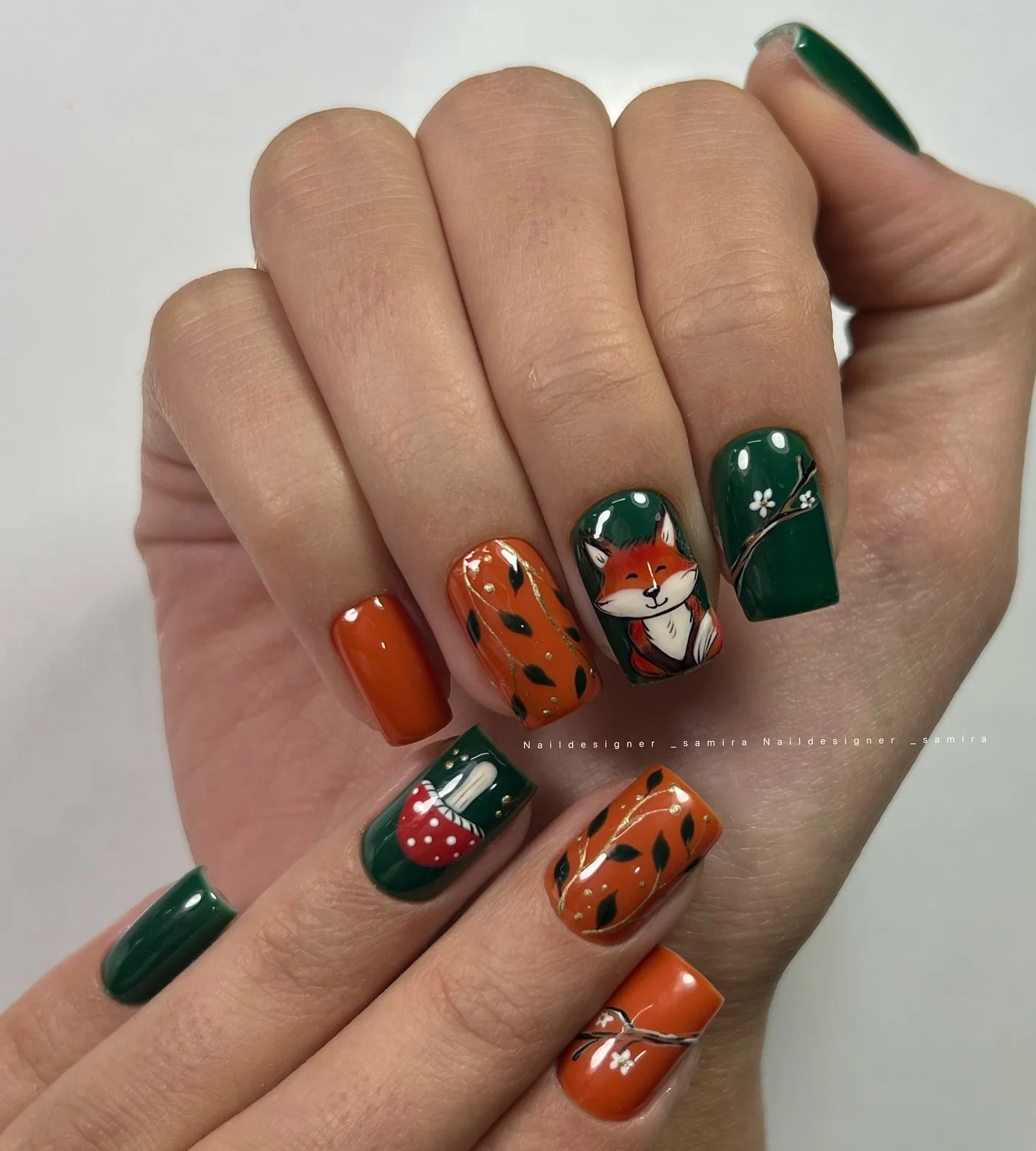 september nail art ideas 2026 Whimsical Fox And Woodland Green September Nails