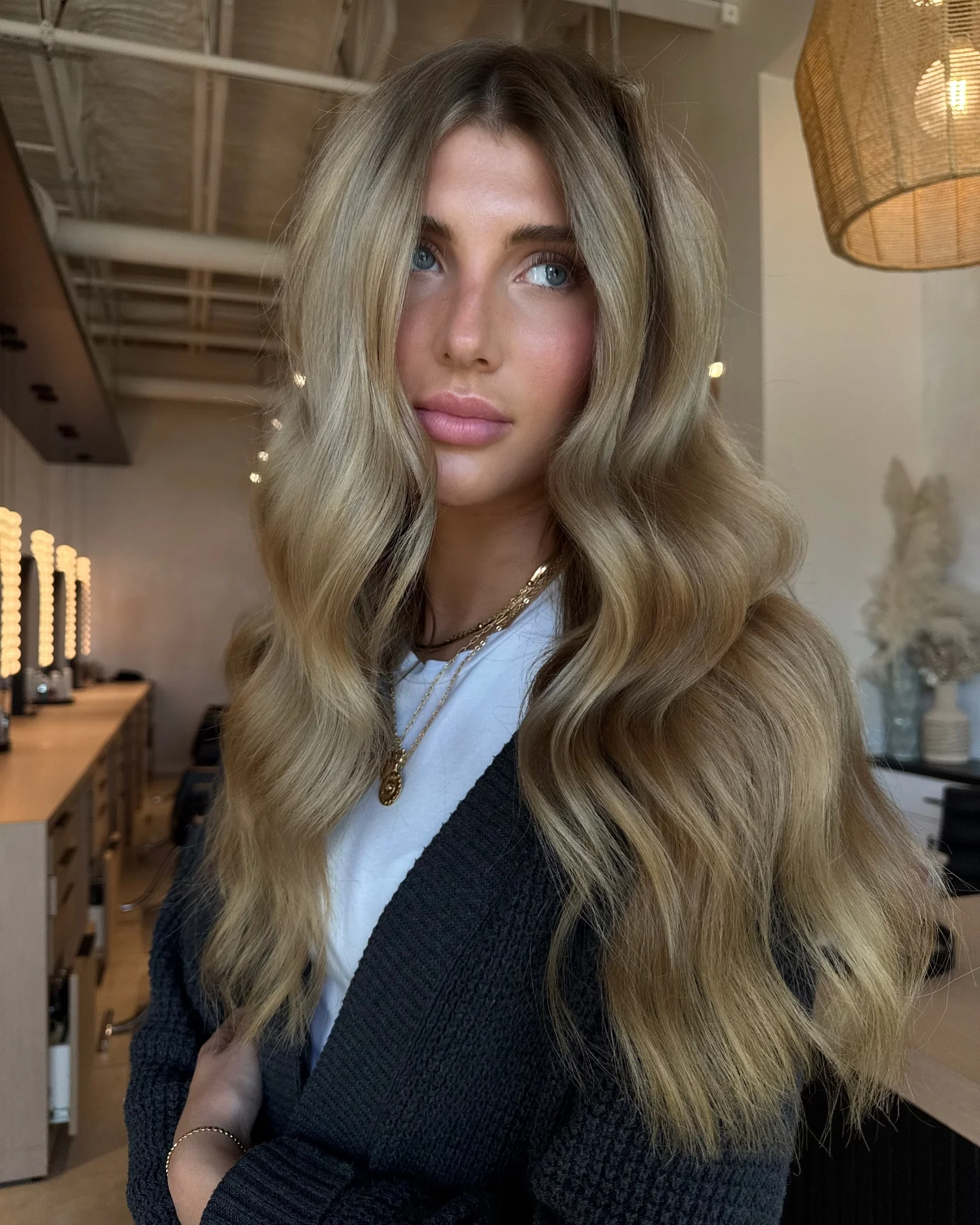 dirty blonde hair color Soft Champagne Waves With Seamless Dimension