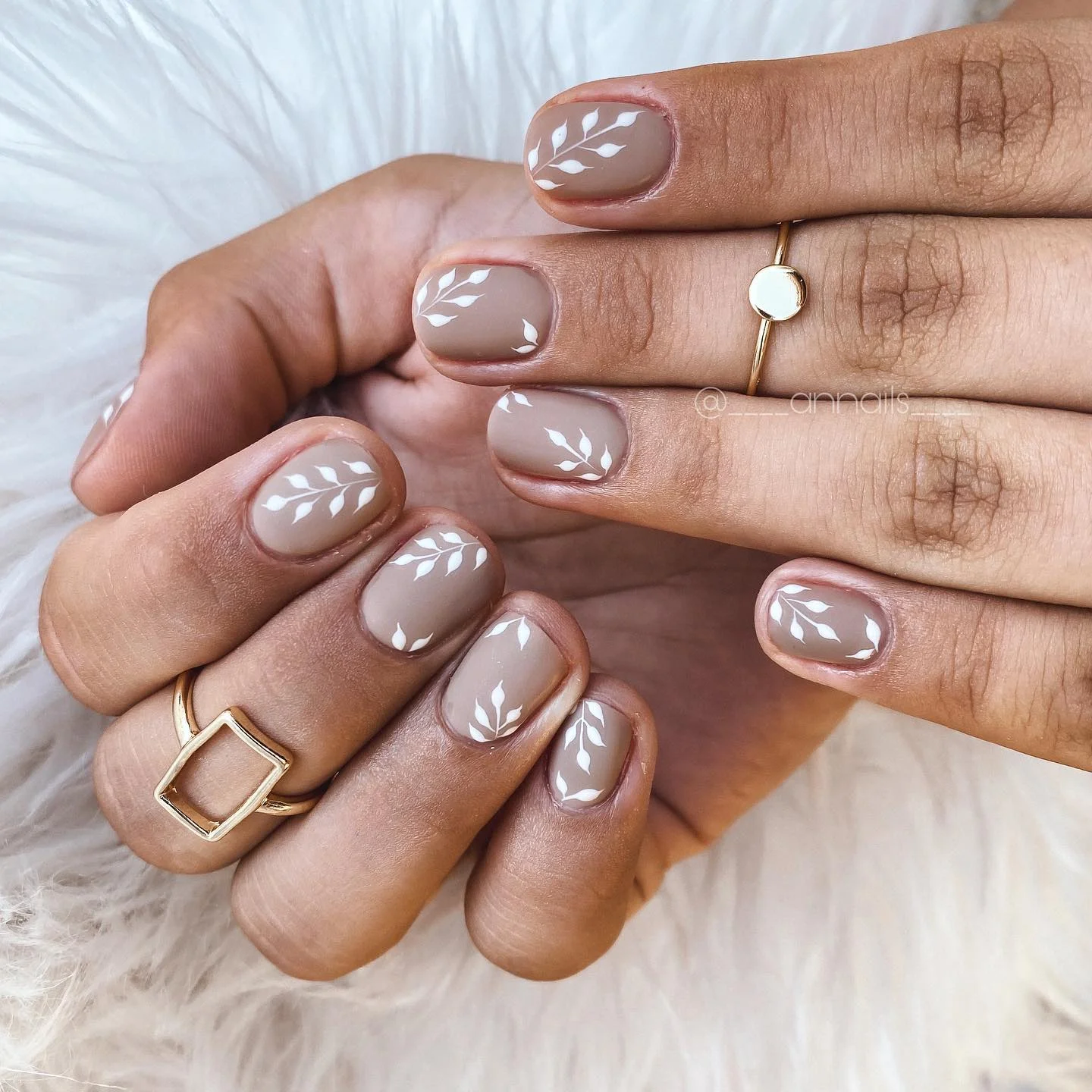 fall short nails 2026 Minimal Taupe Botanical Nails For Everyday Elegance