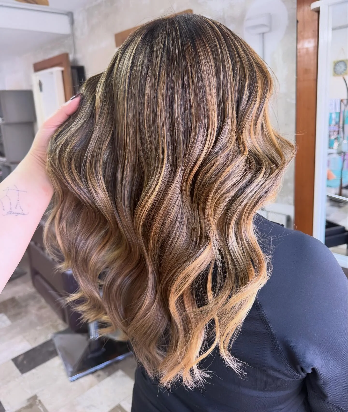 full head babylights blonde on brown hair Golden Ribbon Babylights With Soft Beach Waves