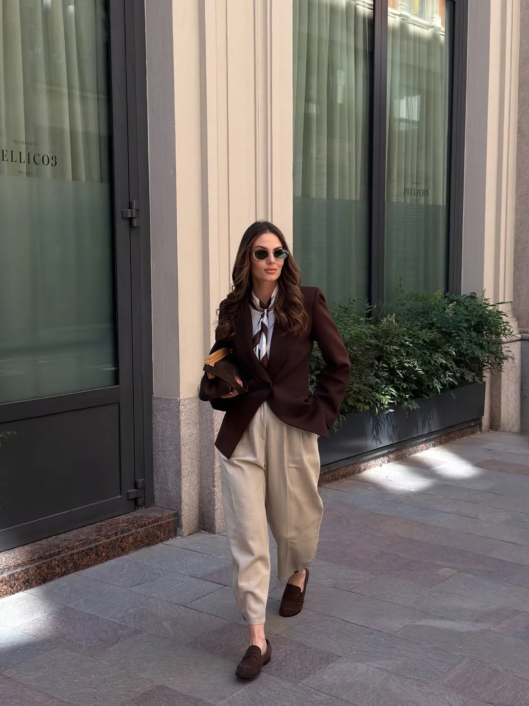 september fashion trends 2026 Tailored Espresso Blazer With Relaxed Cream Trousers
