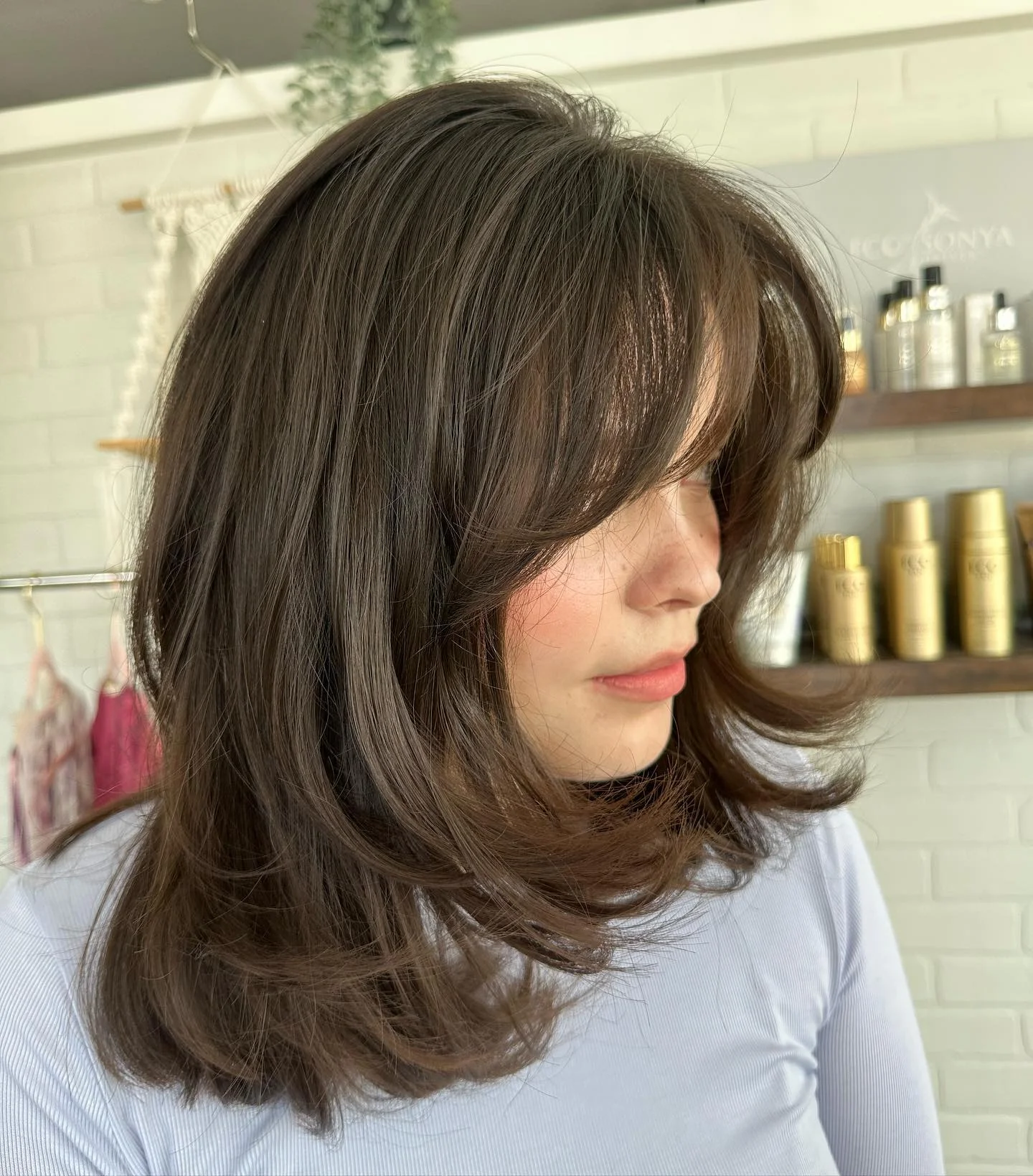 choppy medium layered hair Rich Brunette Layers With Gentle Face-Framing Movement