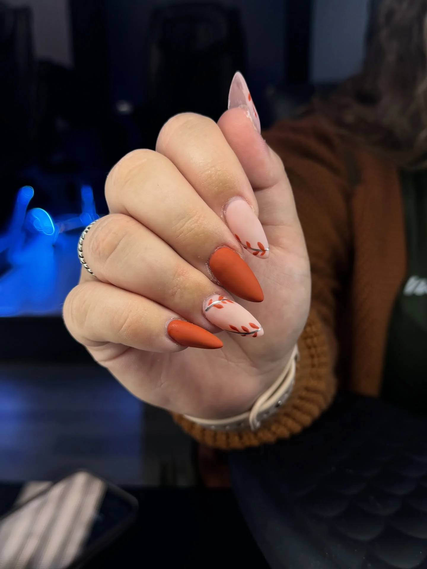 fall nail for all plates skin 2026 Burnt Orange Botanical Accent Nails
