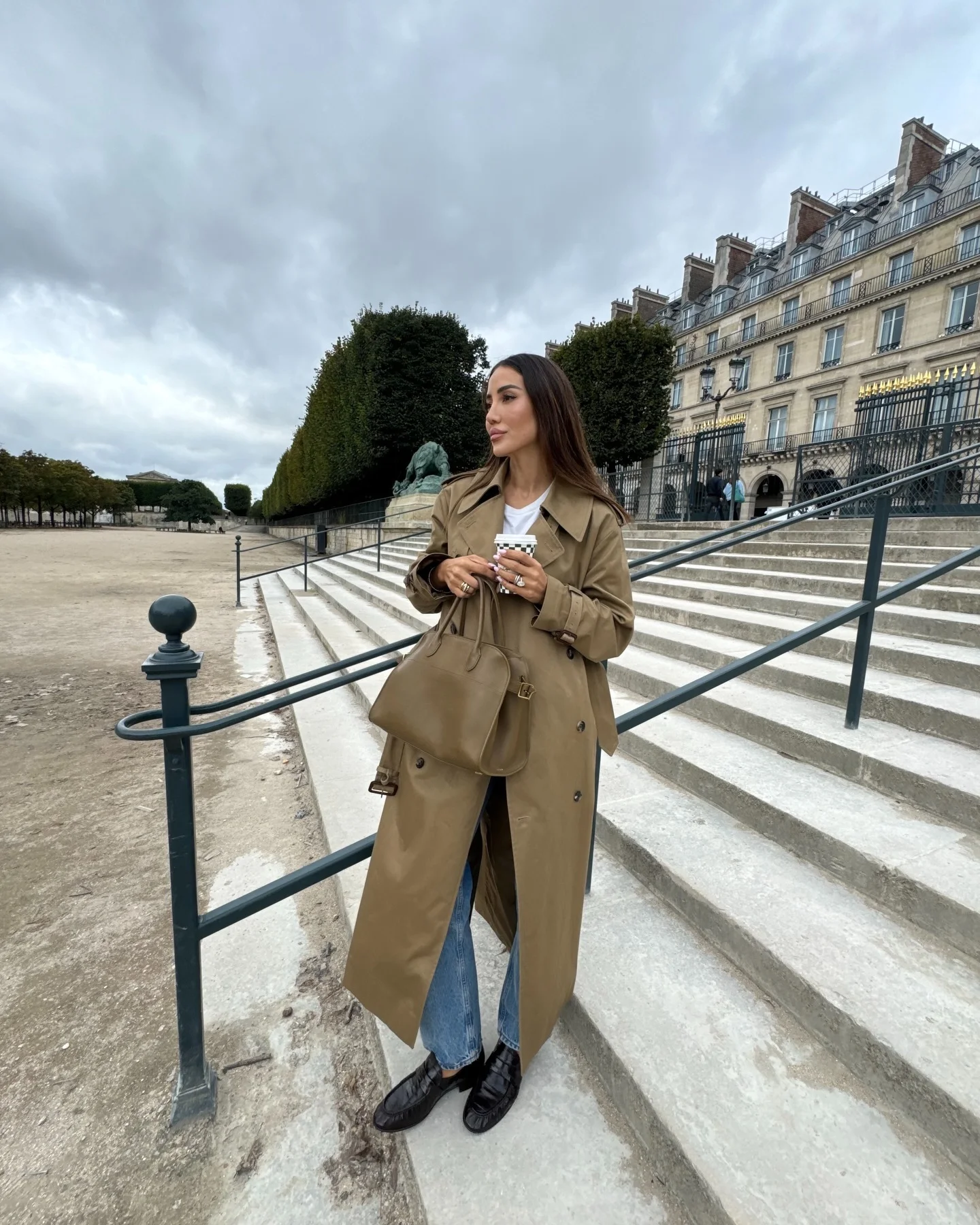 trench coat fall outfits 2026 Olive Trench And Coffee Run Parisian Style