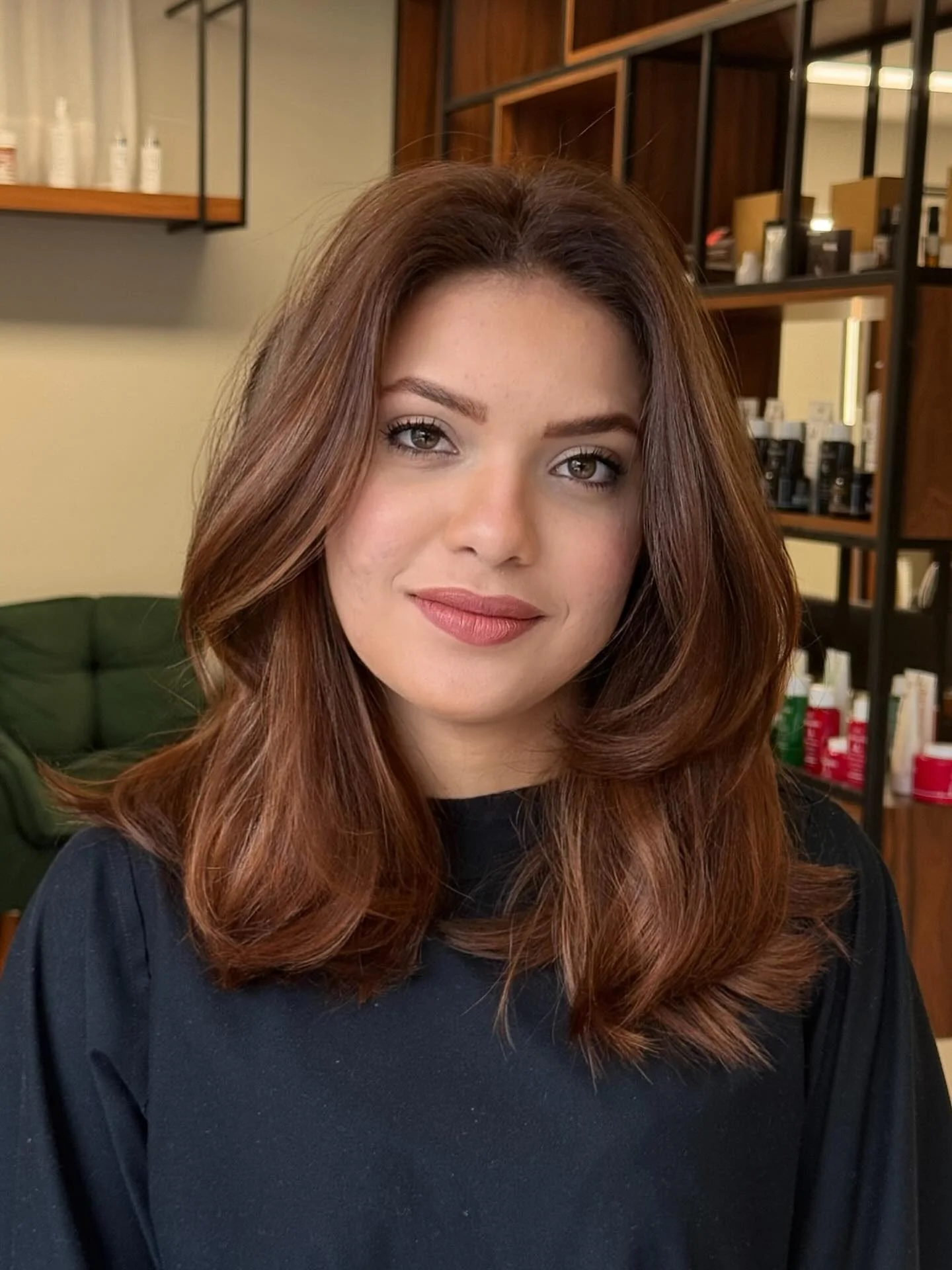 chestnut brown hair color Soft Shoulder-Length Chestnut With Airy Volume