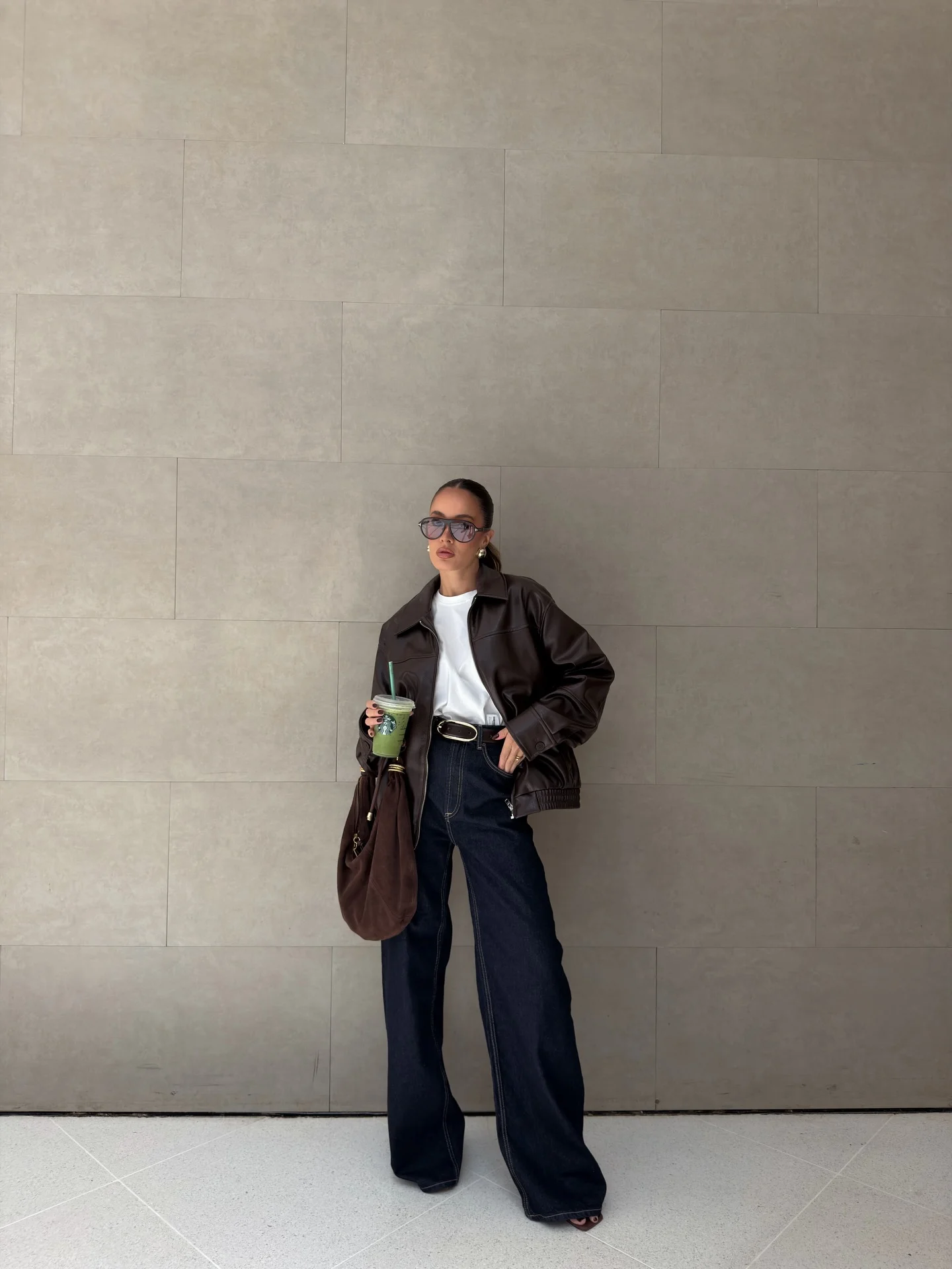 classic fall outfits 2026 Modern Leather Jacket And Dark Denim Balance