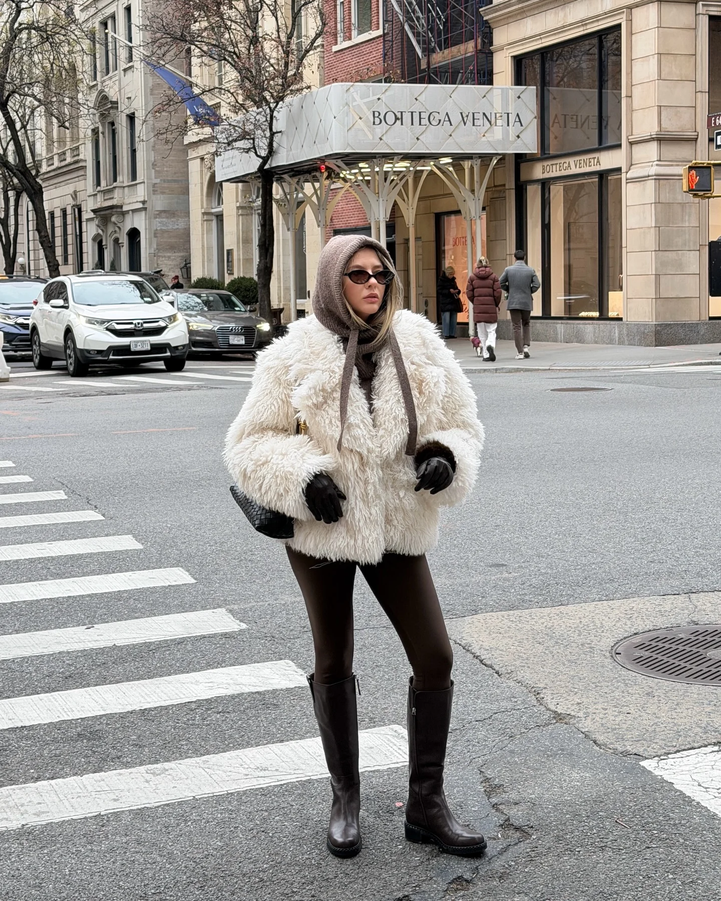 shaggy jacket Winter White Faux Fur With Riding Boots