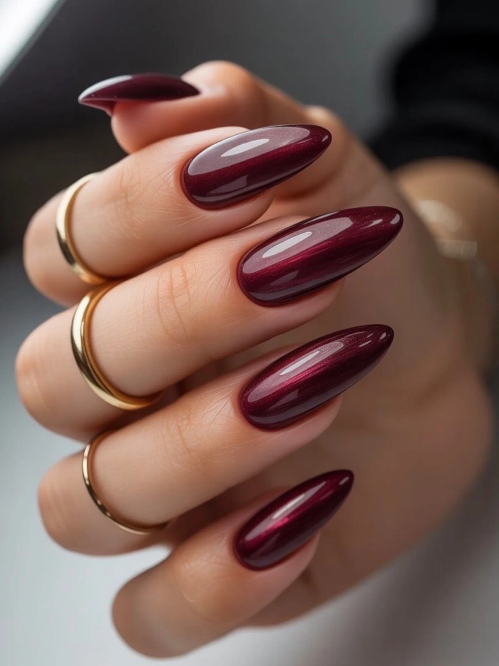 fall manicure colors 2026 Glossy Burgundy Almond Nails For A Rich Fall Mood