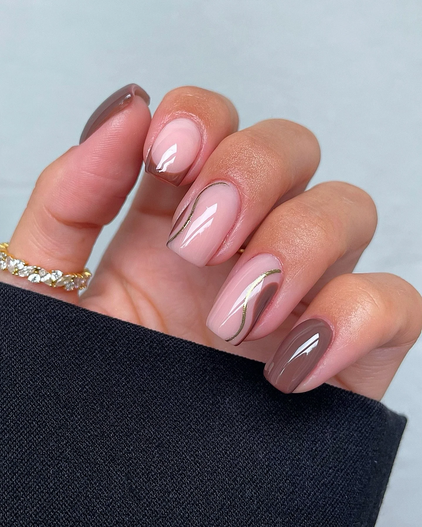 fall nail inspiration 2026 Minimal Mocha French With Delicate Gold Accents