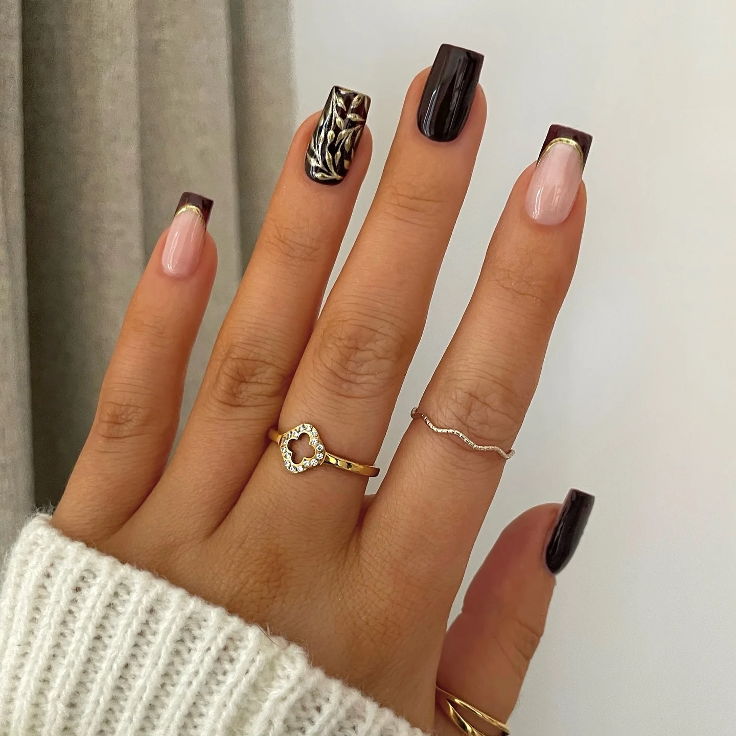 fall nails for tan skin tone Chocolate And Gold French Tips With A Statement Accent