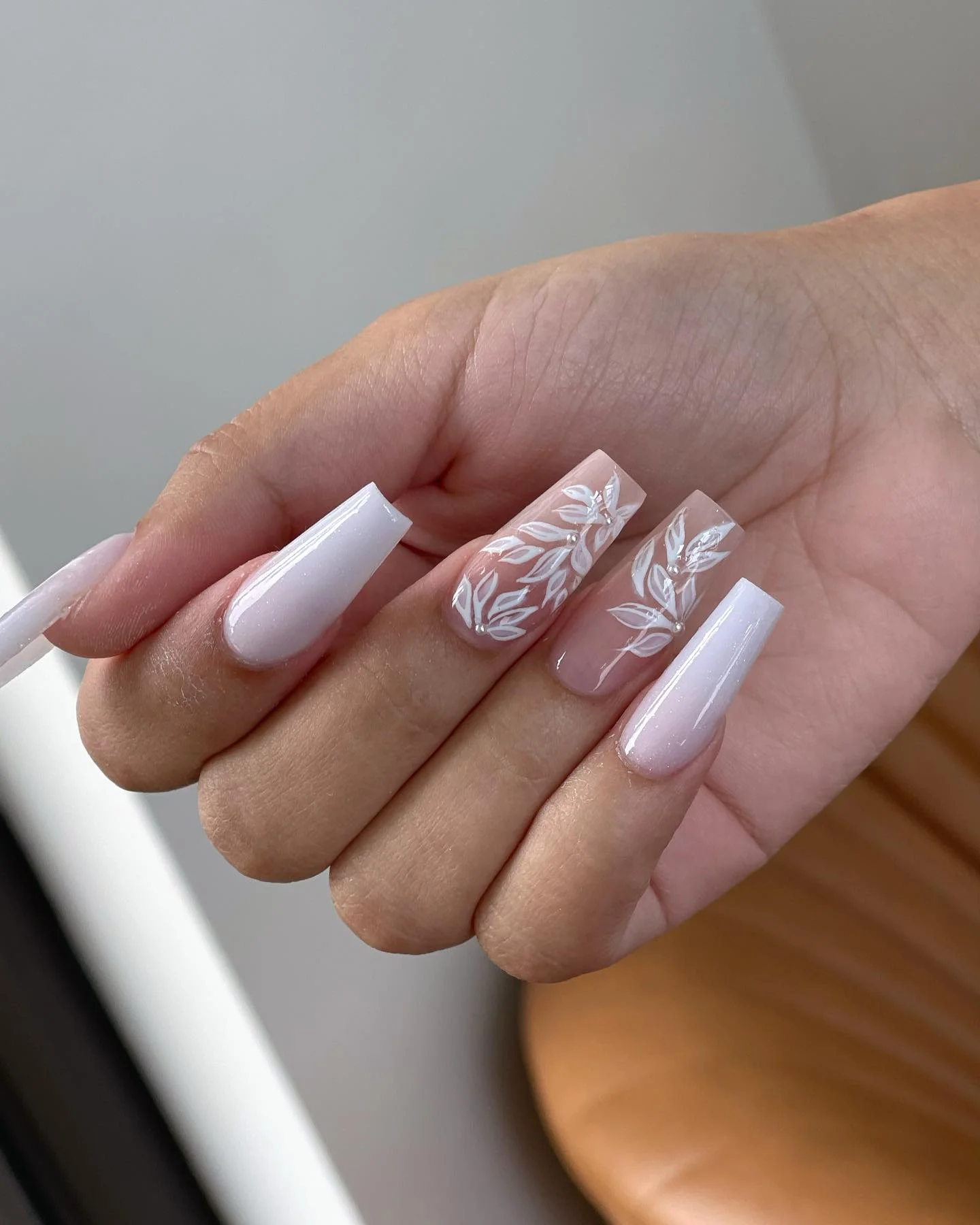 fall wedding nails 2026 Milky White Botanical Elegance For A Romantic Bride