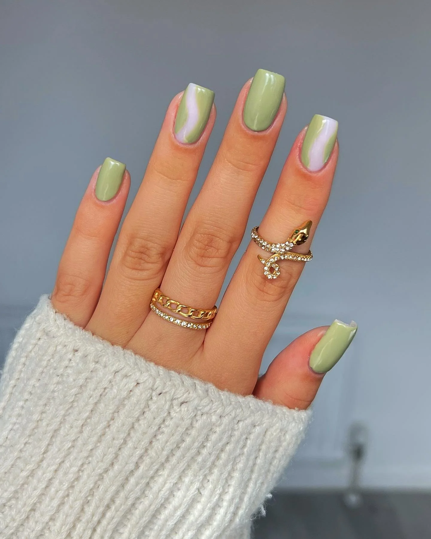 early fall nails 2026 Fresh Sage Square Waves For September
