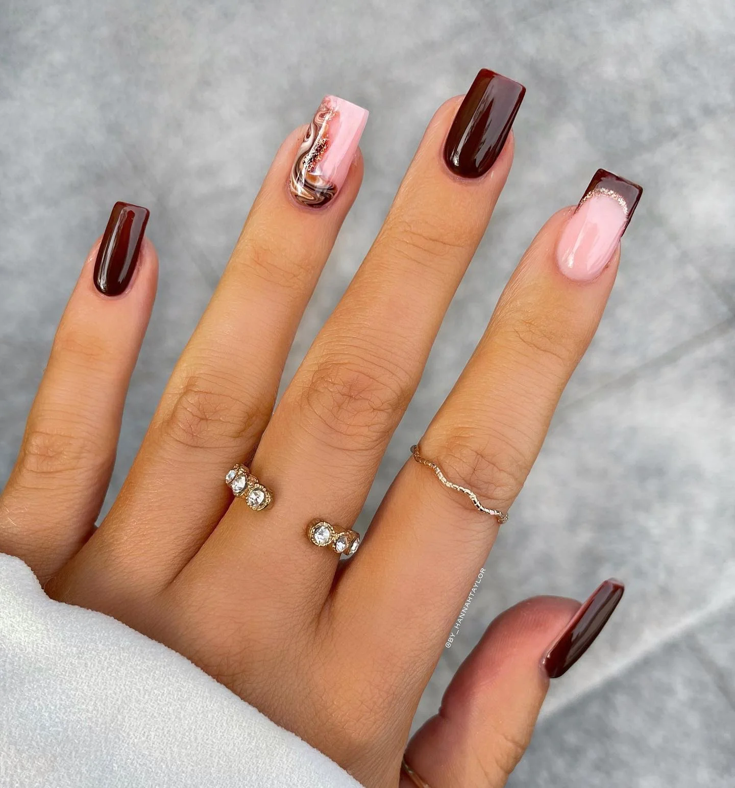 fall nail inspiration 2026 Deep Espresso Gloss With Modern Marble Accent