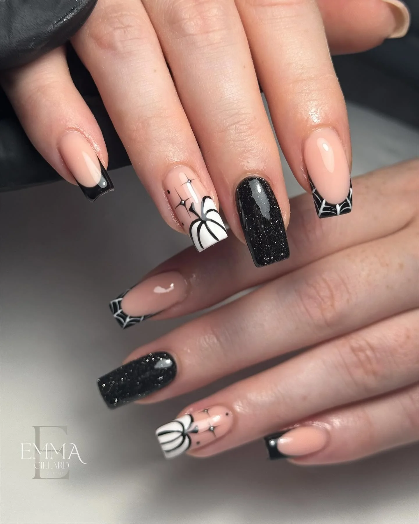 fall nails with pumpkins 2026 Black And White Pumpkin Art With A Spooky Graphic Finish