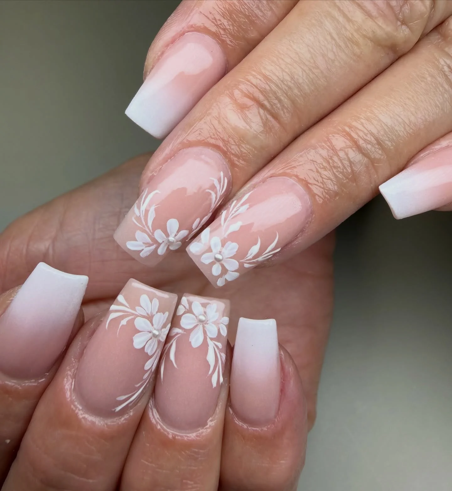 fall wedding nails 2026 Classic Square French Florals For Elegant Wedding Style
