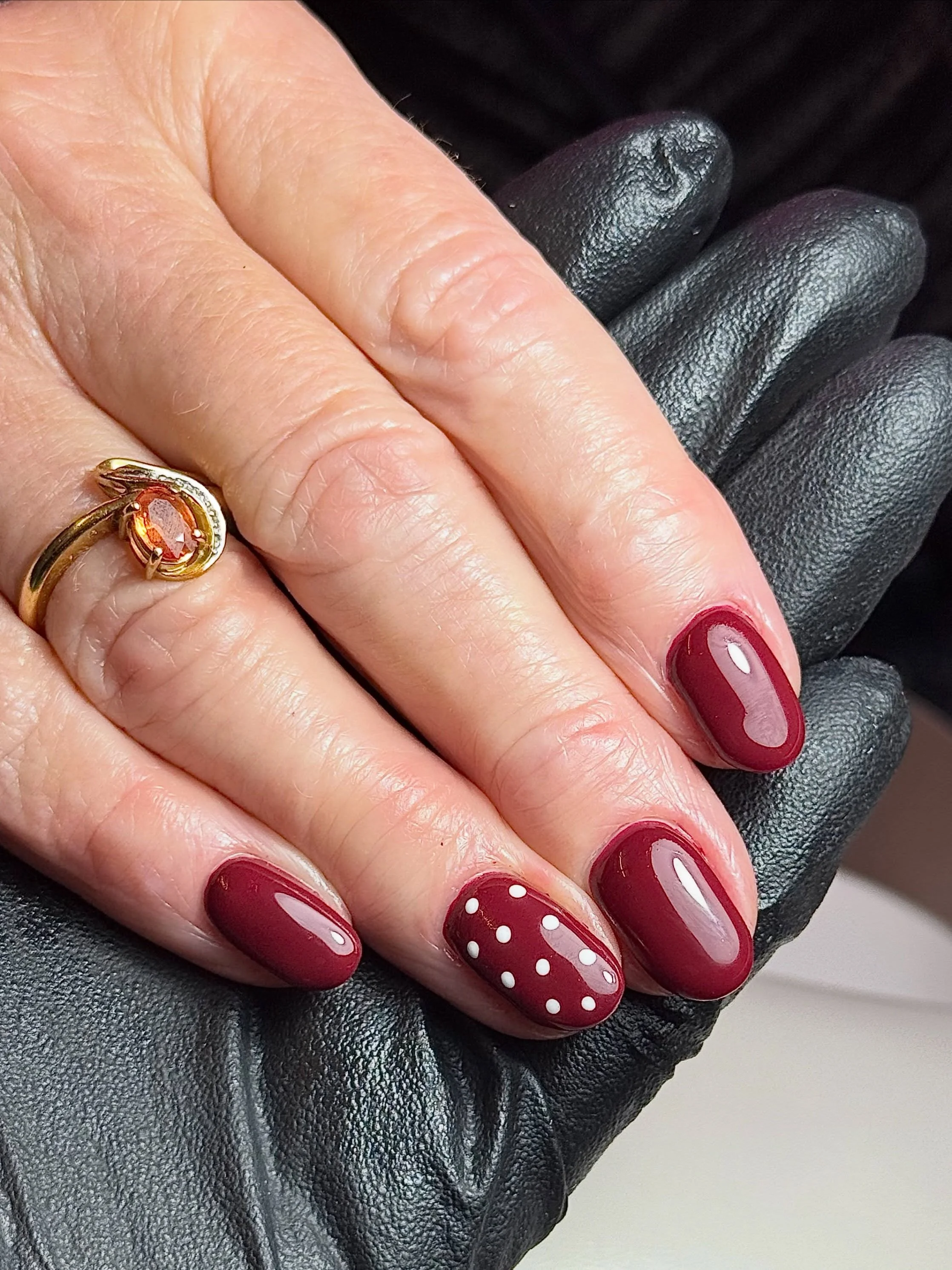 polka dot fall nails 2026 Deep Maroon Dots For A Classic Fall Statement
