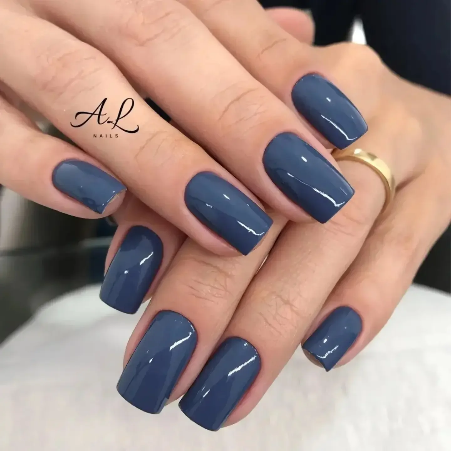 autumn nails color Glossy Slate Blue For A Cool Autumn Accent