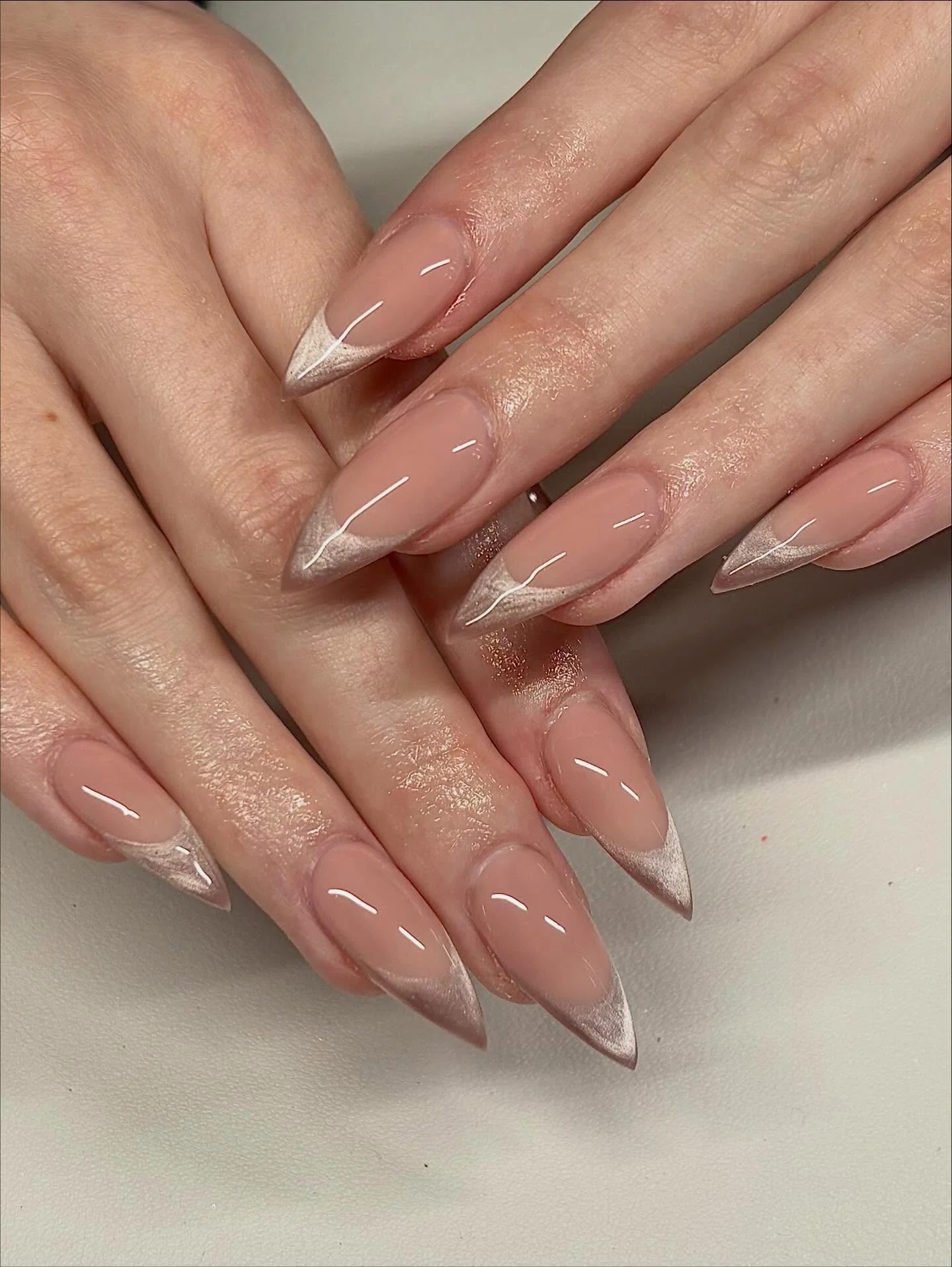 fall nail inspiration 2026 Pearl Chrome French Stiletto Elegance