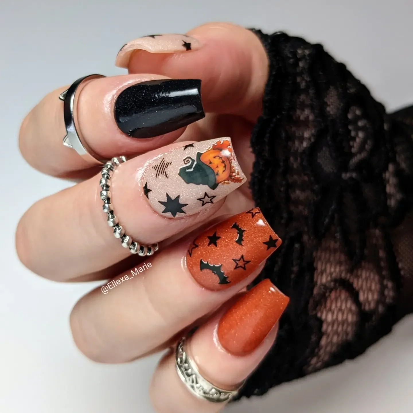 fall dip nails 2026 Halloween Pumpkin And Bat Nail Design