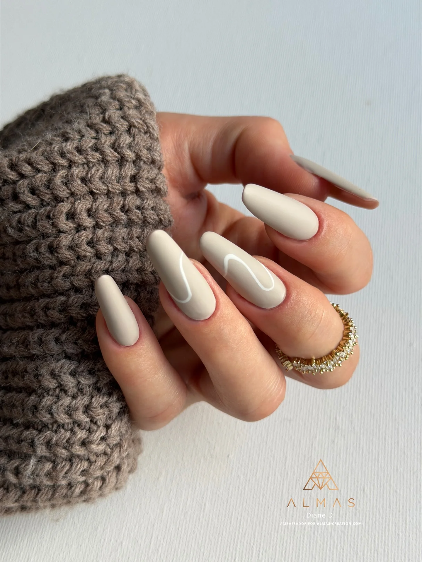 fall long nails 2026 Soft Ivory Long Nails With Minimalist White Line Art