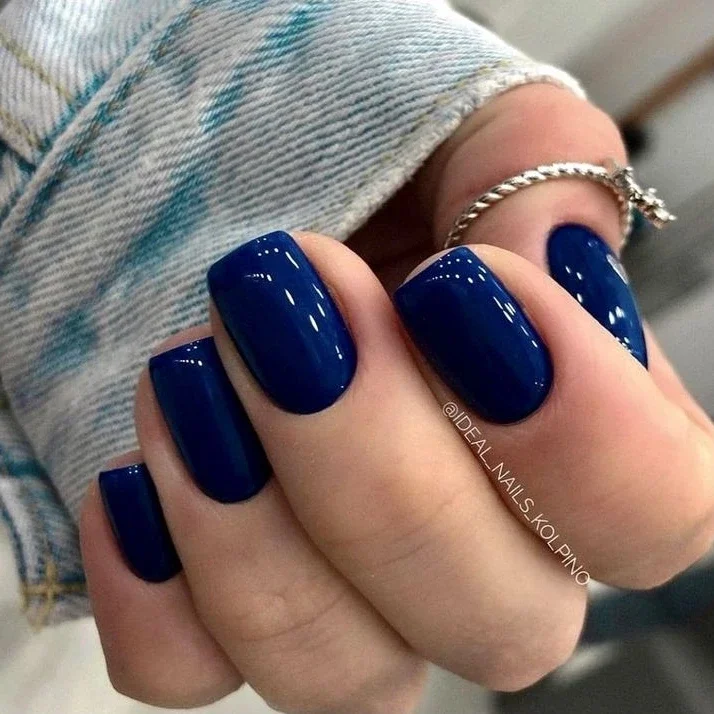 fall manicure colors 2026 Deep Navy Blue On Short Glossy Nails