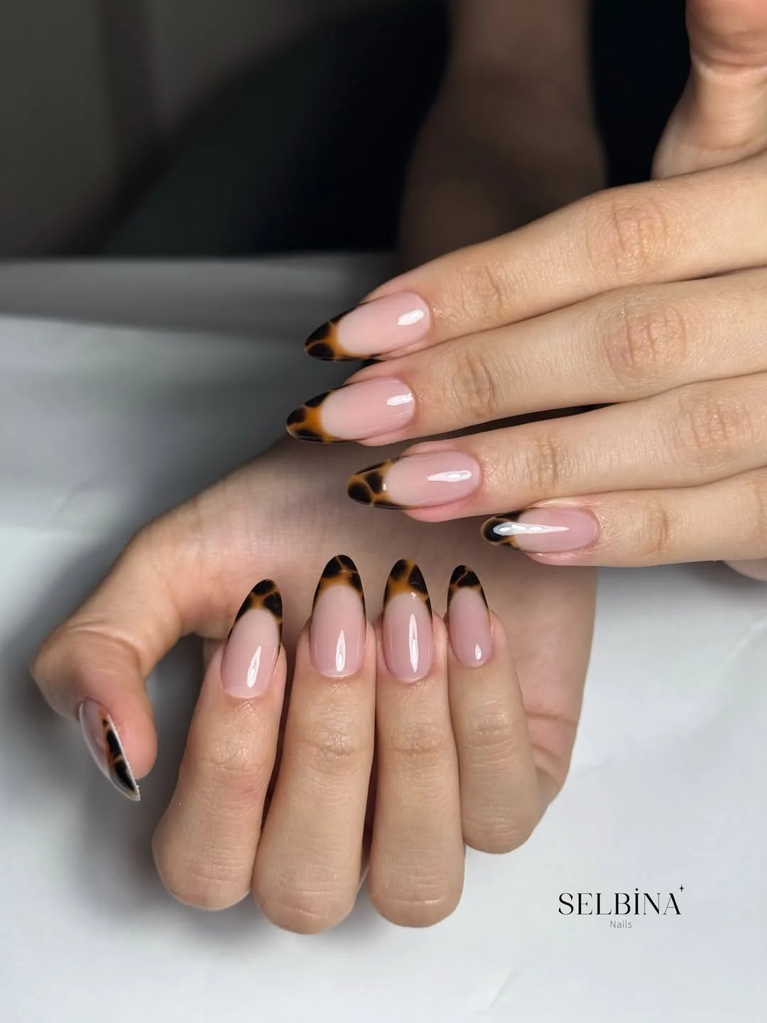 fall manicure ideas 2026 Elegant Tortoiseshell French Almond Nails