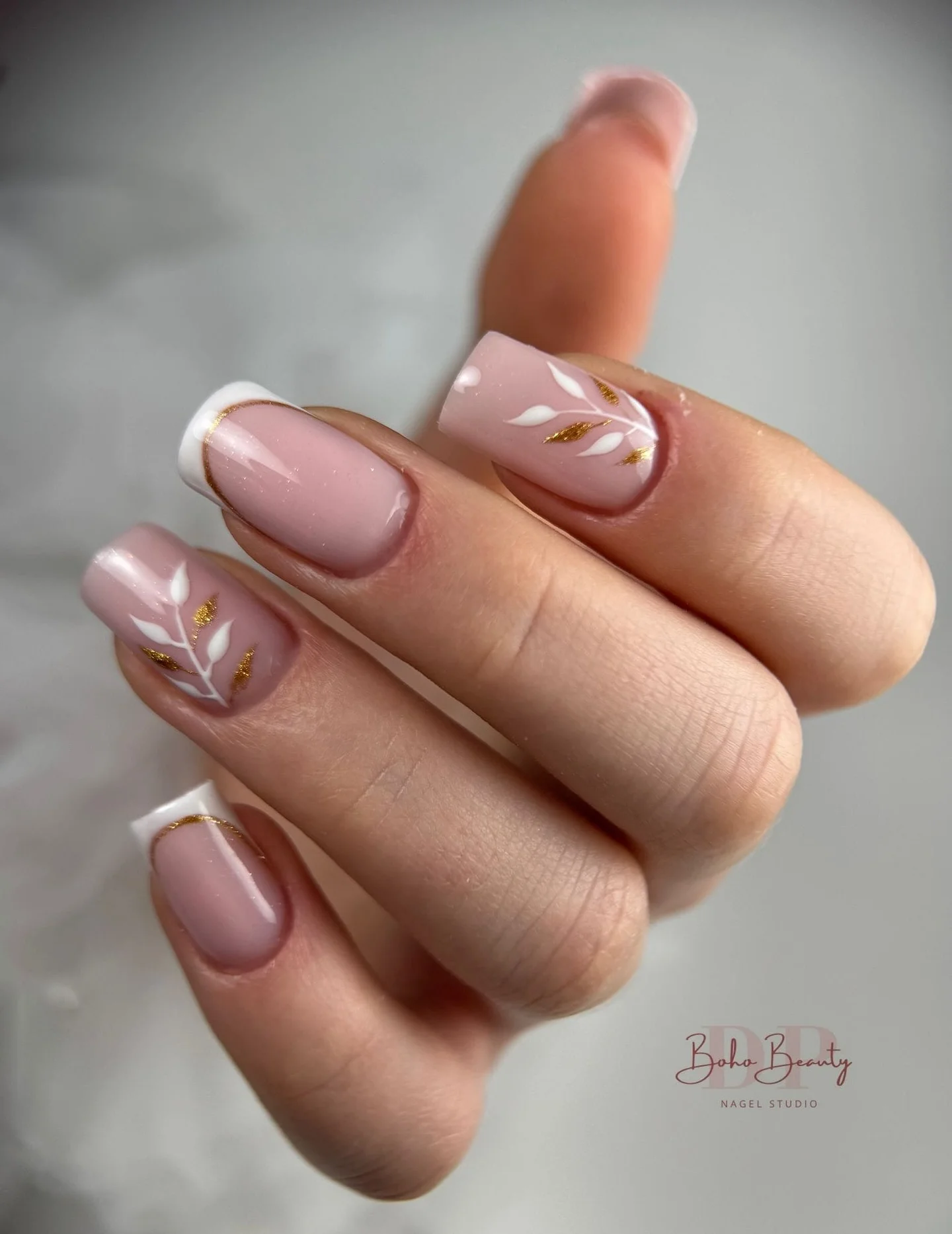 fall mid length nails 2026 Soft French Tips With Delicate Botanical Gold Accents