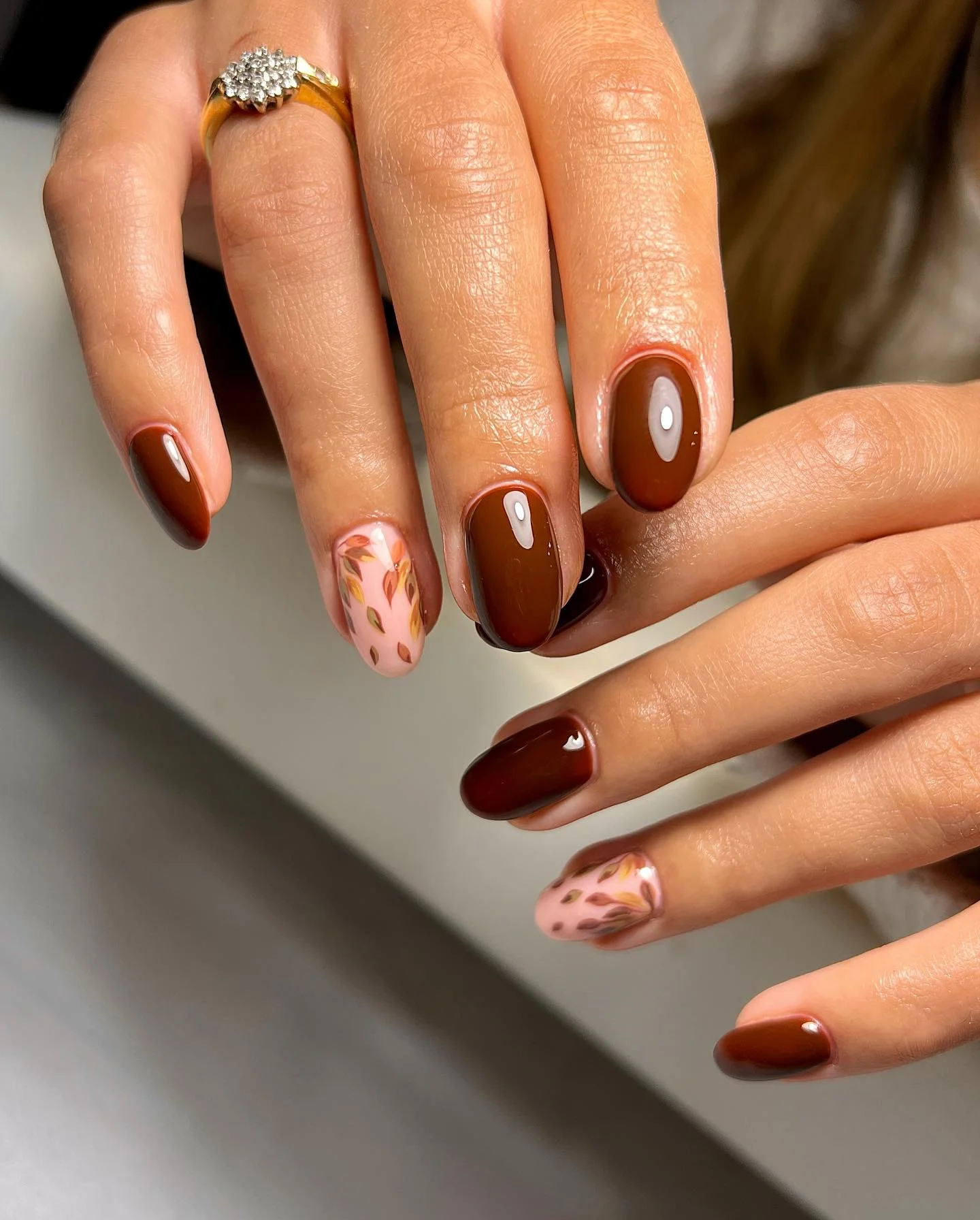 fall nails for tan skin tone Deep Brown Leaves And Warm Autumn Florals
