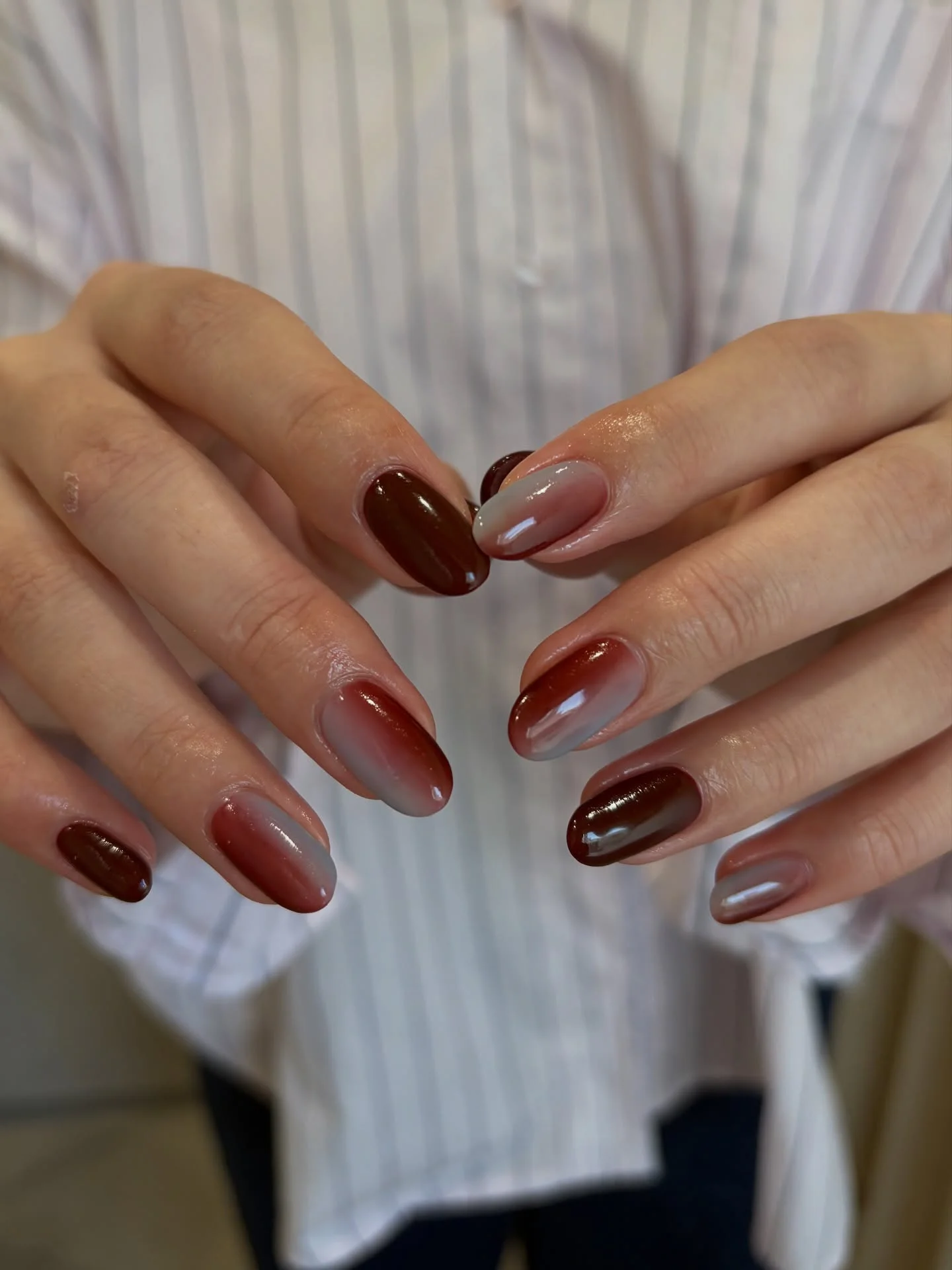 fall short almond nails 2026 Soft Mocha Gradient With Glossy Autumn Warmth